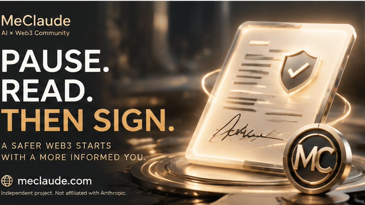 meclaudecom's tweet photo. 🛡️ In Web3, every signature deserves your attention.
Pause. Read what you're approving. Understand the request. Then decide.
Build better habits. Explore MeClaude.
Independent. Not affiliated with Anthropic.
#Claude #Web3 #BNBChain #Airdrop #cryptocurrency #AgentID #BSC https://t.co/CRlkEZpXqR