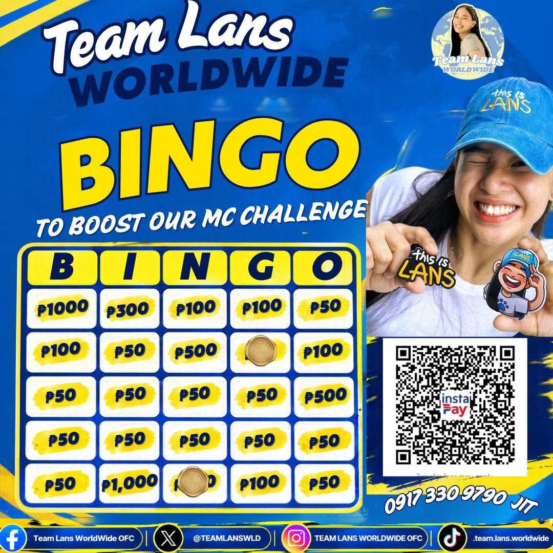 TEAMLANSWLD's tweet photo. Lanshines, here’s an update on our Bingo Card donations for the Boost for MC Challenge. 

We have officially collected ₱550 so far

A heartfelt thank you to everyone who has donated and continues to support this project. Every contribution, big or small, brings us one step closer to our goal.

The good news is that our sponsor has agreed to extend the matching donation period, giving us more time to raise funds and maximize our collective efforts.

Let’s keep the momentum going, Lanshines! Every donation counts, and together, we can make this happen.

All for Lans, all together! 💛💙