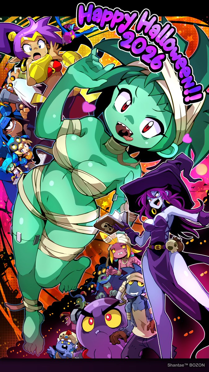 MrBozon's tweet photo. Wishing you all a frighting &amp; fun-filled Halloween! 👻 From me,  @Erinbozon, and the whole #Shantae team! 🎃 https://t.co/kLzhMbB9Hx
