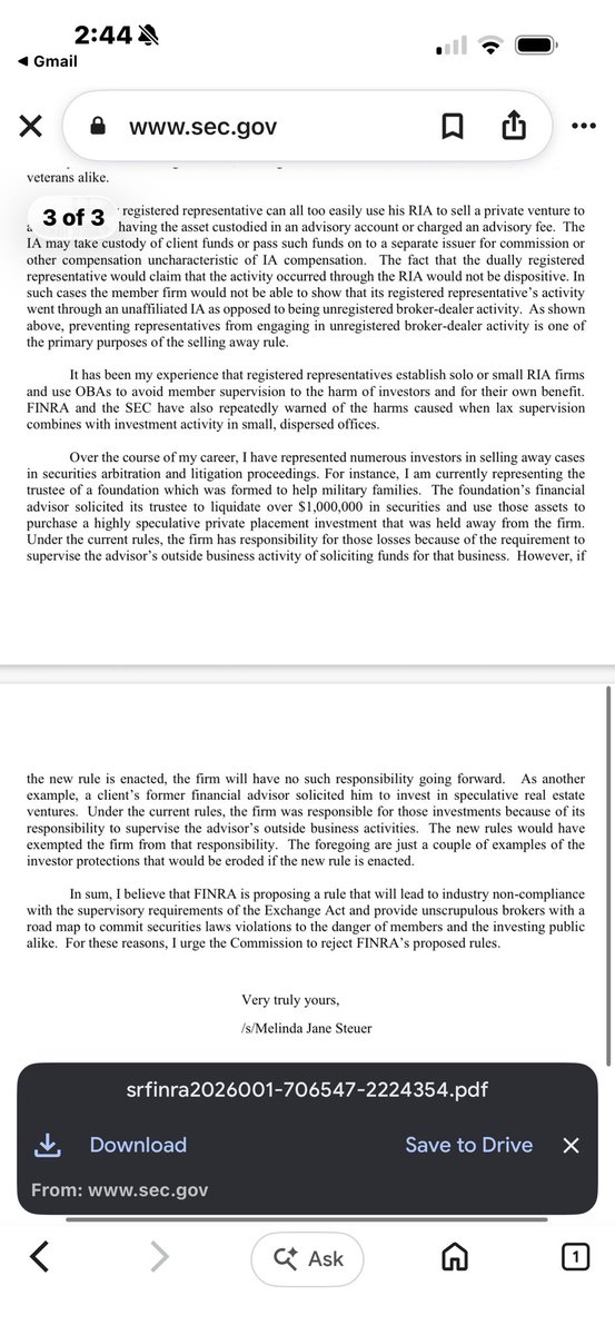 rattletrap1776's tweet photo. A letter from an Attorney to the SEC in February 2026 about how many clients she’s receiving due to frauds like Phil and Brad 📌

SEC:
https://t.co/TONvkK9FW5 https://t.co/ACpcy5SEXk