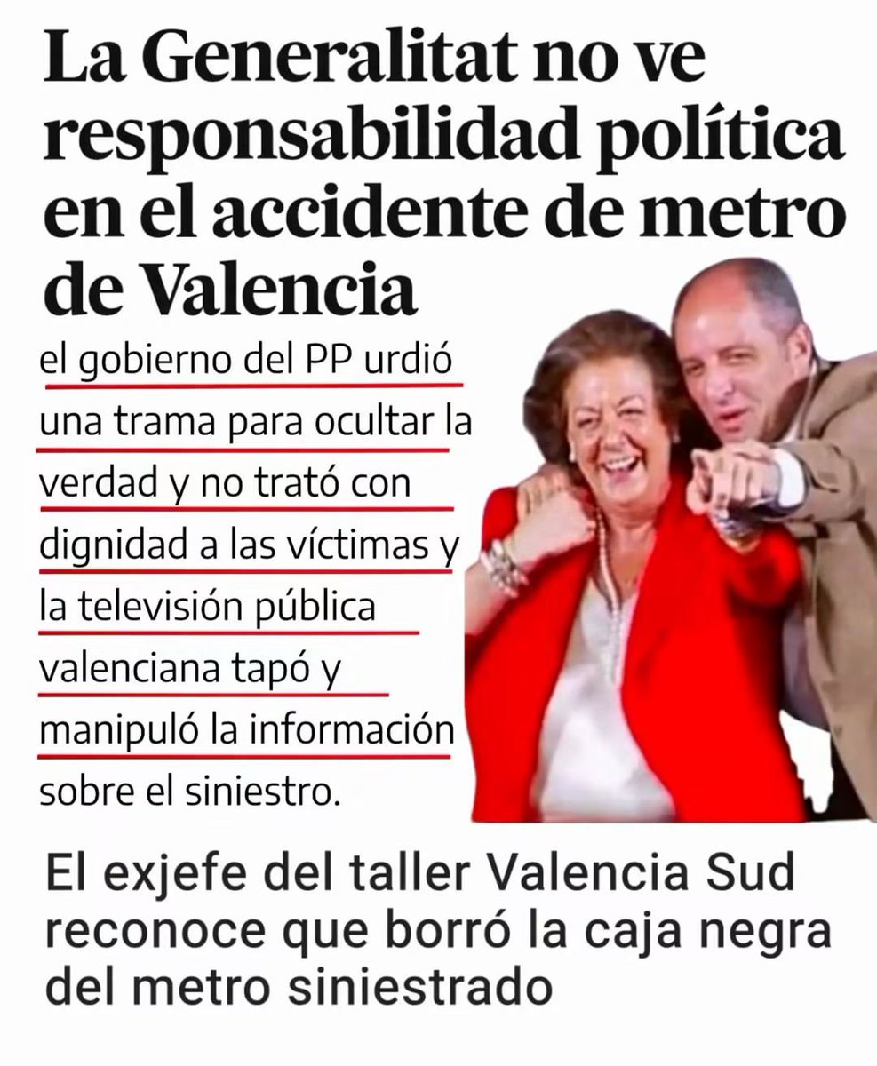 jebl_'s tweet photo. 43 muertos, 47 heridos y la dignidad pisoteada. El PP no solo borró la caja negra del Metro de Valencia; urdió un entramado de censura en Canal 9 para silenciar la verdad y negar el dolor a las víctimas. No fue solo una tragedia: fue una indignante gestión del encubrimiento... https://t.co/WmL2DNWv7x