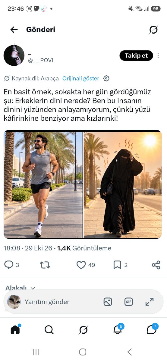 Queen1546's tweet photo. @Veliniimett_ Biz daha iyi yaşıyoruz türk kadından diyor böyle twitler atıyolar niqab giymemek için çırpınıyolar ama a3ap kadınlarda çoğu  yabancı kadınlar gibi  kendine feministir suudiler kendi kadınını savunur anca https://t.co/rP1PRgZ03X