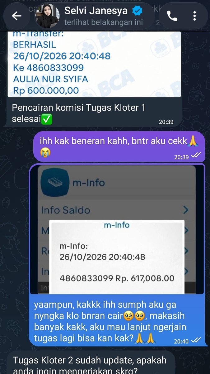putrianafarella's tweet photo. warga x mnta wktunya bntar, msih kaget krna nemu nih side job, awal tuh di payment 600rb, warga dsini ad yg pernah join gnian jg gak? nii klo bkl dpat lbih dri 600 gak?
krna diawal kn kta tu psti dpt 600
#fyp #freelance #WFH #Loker #zonauang https://t.co/CZhkINk3u9