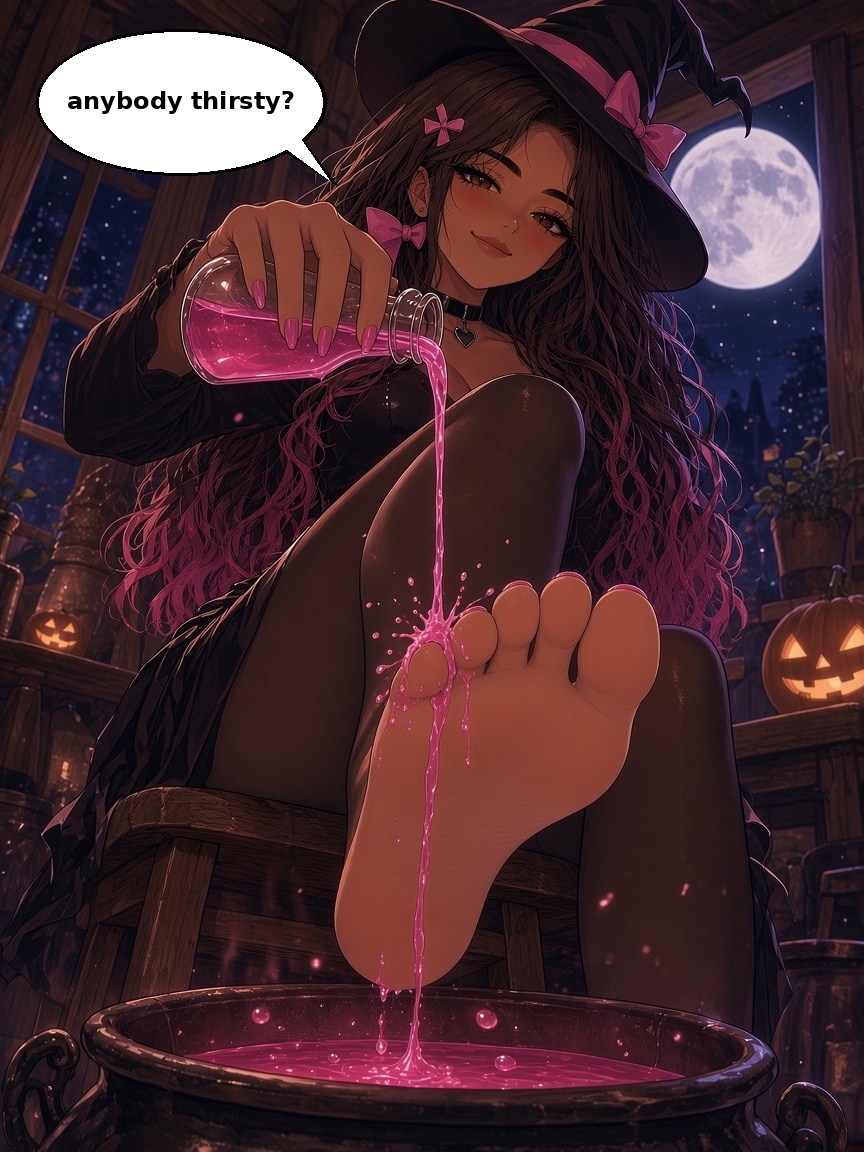 LilaReed2D's tweet photo. Fresh from my cauldron, piggy~ One sip of my potion and you're mine, so open that wallet and pay for every drop that drips off my toes. Pathetic paypigs don't get a taste for free, now tribute 💗 #2DFD #Findom #Feet #simp https://t.co/cNPPHVTFIQ
