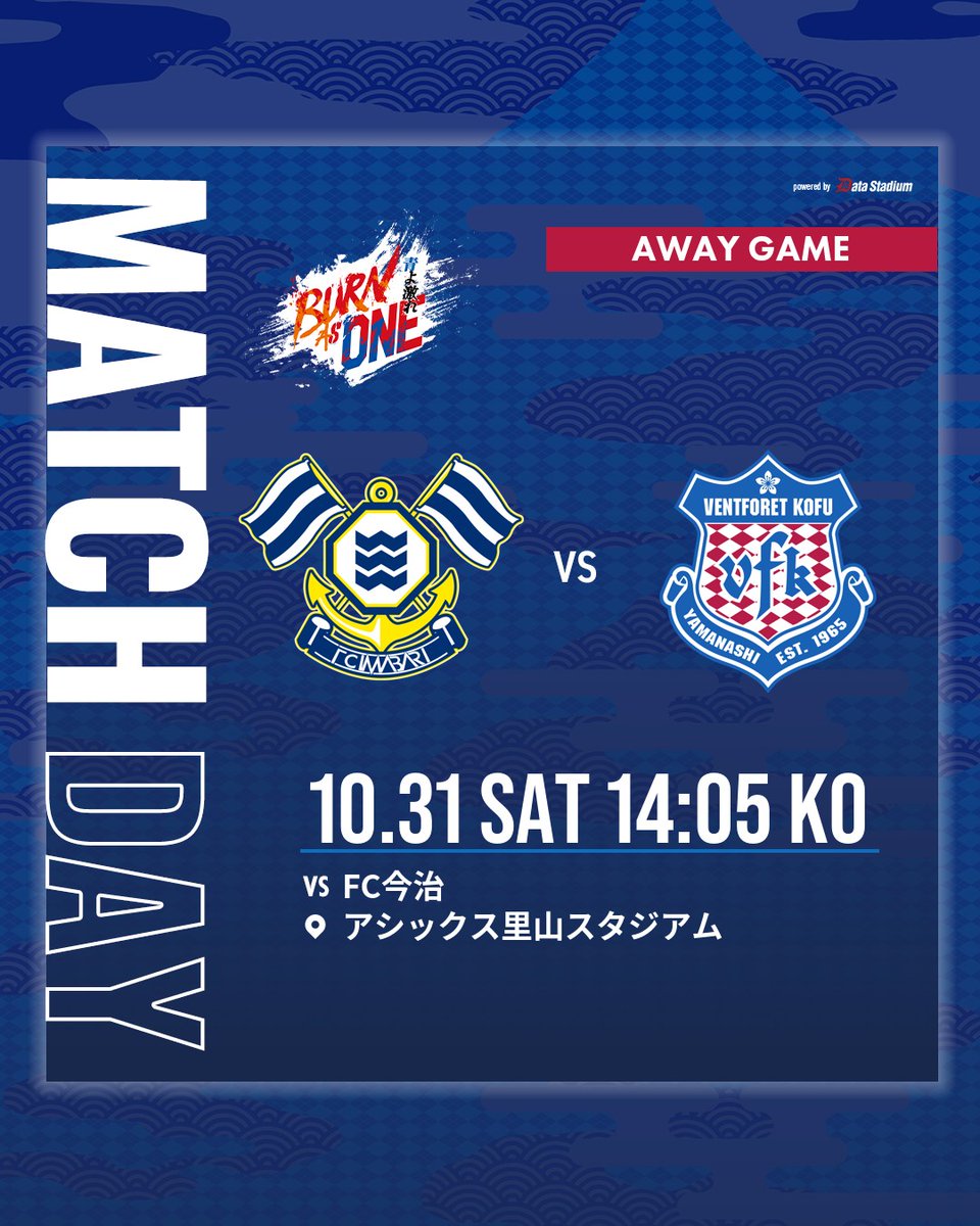 vfk_official's tweet photo. 本日はマッチデー！

🏆明治安田J2リーグ 第14節
🆚#FC今治
🗓 10/31 14:05キックオフ
🏟#アシックス里山スタジアム

#ヴァンフォーレ甲府 #vfk #BurnAs1 https://t.co/4CAa0ZQ8St