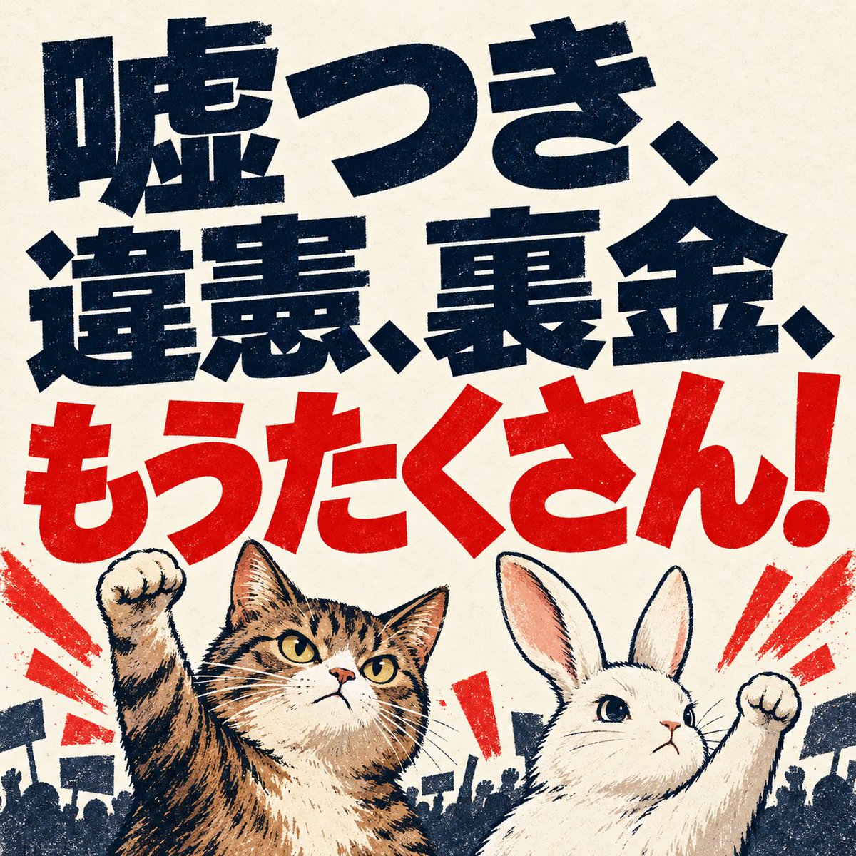 WatterNT's tweet photo. バトン繋ぎます。
どなたか【バトン繋いでください】

戦争反対
嘘つき、違憲、裏金、もうたくさん！
きっちり逮捕されて裁かれるべき
国民の方を向かない政治家はいらない！

#高市早苗は憲政史上最悪の総理大臣 
#高市内閣総辞職を求めます 
#高市内閣議員辞職 https://t.co/EQBurpjgP4