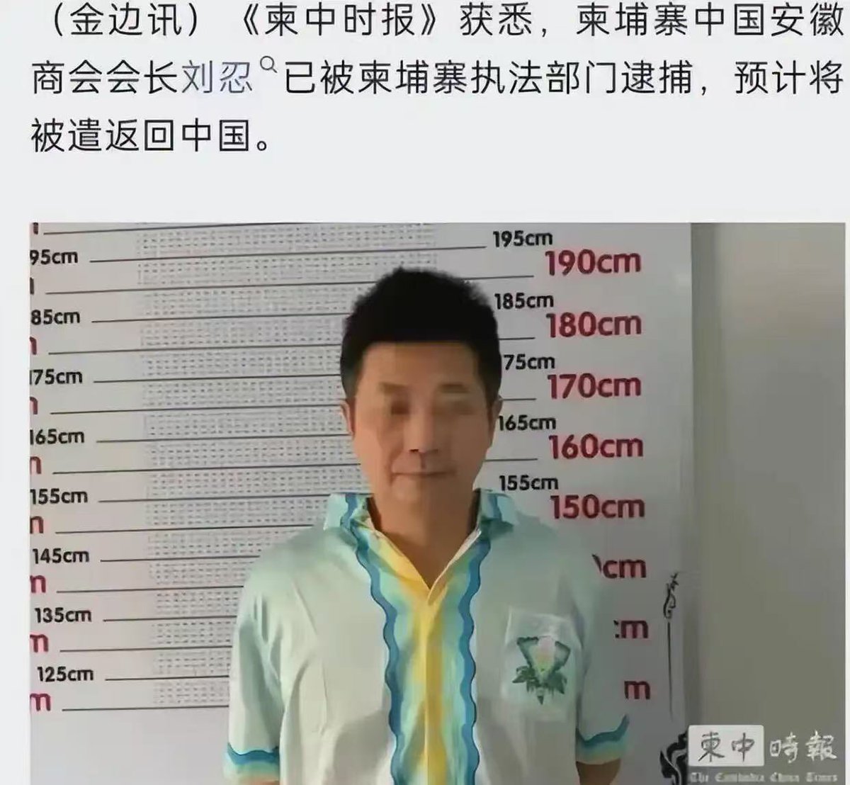 Gigmin6's tweet photo. 商会会长喊你月薪三万去柬埔寨，结果他是电诈园区老板，第一个揭他的博主已被百万悬赏买命
金边国会大道边上那栋黄山国际大厦，47楼。 红木桌子后面挂着一墙锦旗和合影，其中一张里，他握着国内某考察团的手，笑得特别热乎。 
2026年6月5日，中柬联合执法的动静直接顶到这层楼。 门破开的时候，桌上的东西还没来得及清，卖楼的合同、卖矿的意向书，都摊在那里。
这个人叫刘忍，安徽灵璧黄湾镇砂坝村出来的，1977年生。 村里人当年送他出门，觉得这孩子有出息。 现在他戴着手铐从金边上飞机，头套摘下来的那一眼，眼神是往下掉的。