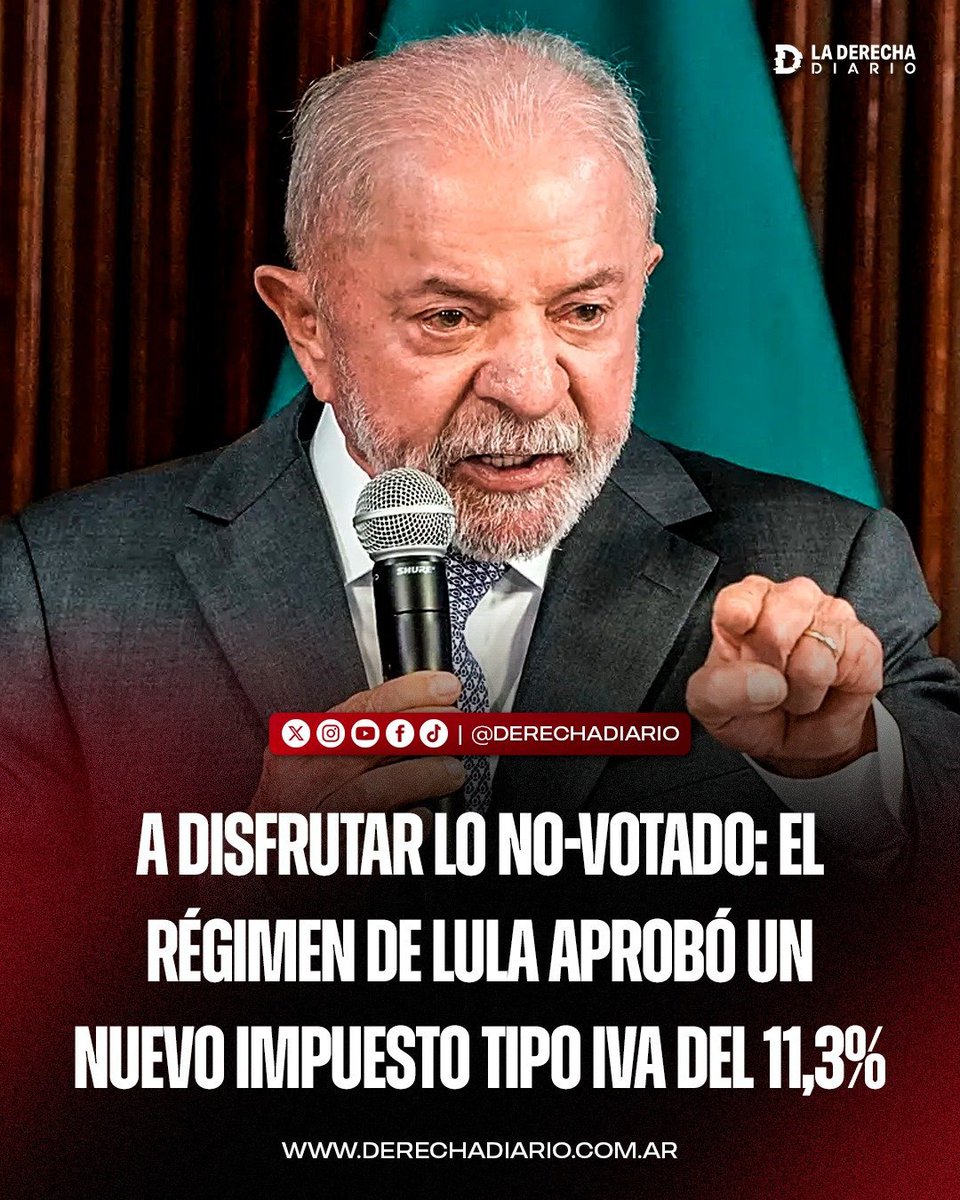 Eric_Trump_45's tweet photo. 🚨🇧🇷 | ENJOY WHAT WASN'T VOTED ON: Just days before the elections, the Lula da Silva regime approved a new VAT-style tax of 11.3%, which will replace the current federal consumption taxes, with rates of 3.65% for small businesses and 9.25% for large businesses. https://t.co/MibuKcjMnK