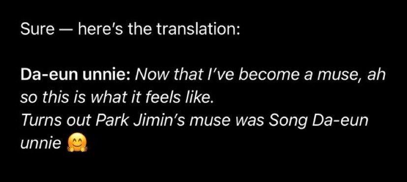avrynxzn's tweet photo. So Daeun unnie is actual muse of Jimin. A whole album dedicated to her 👏. In kpop only someone like Park Jimin can do this ❤️ https://t.co/bUDVCElwxB
