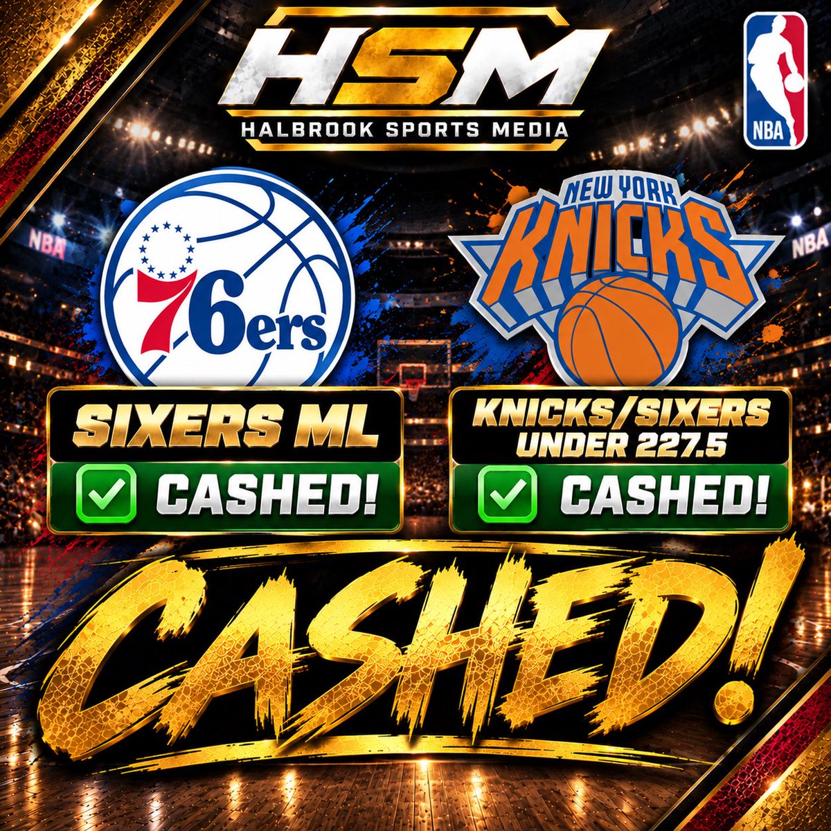 HalbrookSports's tweet photo. 💰💰 DOUBLE CASH! 🔒🔥

Sixers ML ✅
Knicks/Sixers UNDER 227.5 ✅

BOTH CASH, and we move to 3-1 ON THE DAY! 🏀📈

Three winners in the books, and we’re not done yet! Let’s keep stacking those wins! 💪💰

#NBAPicks #NBALocks #SportsBetting #NBA #HalbrookSportsMedia https://t.co/s8dXyKhBBz