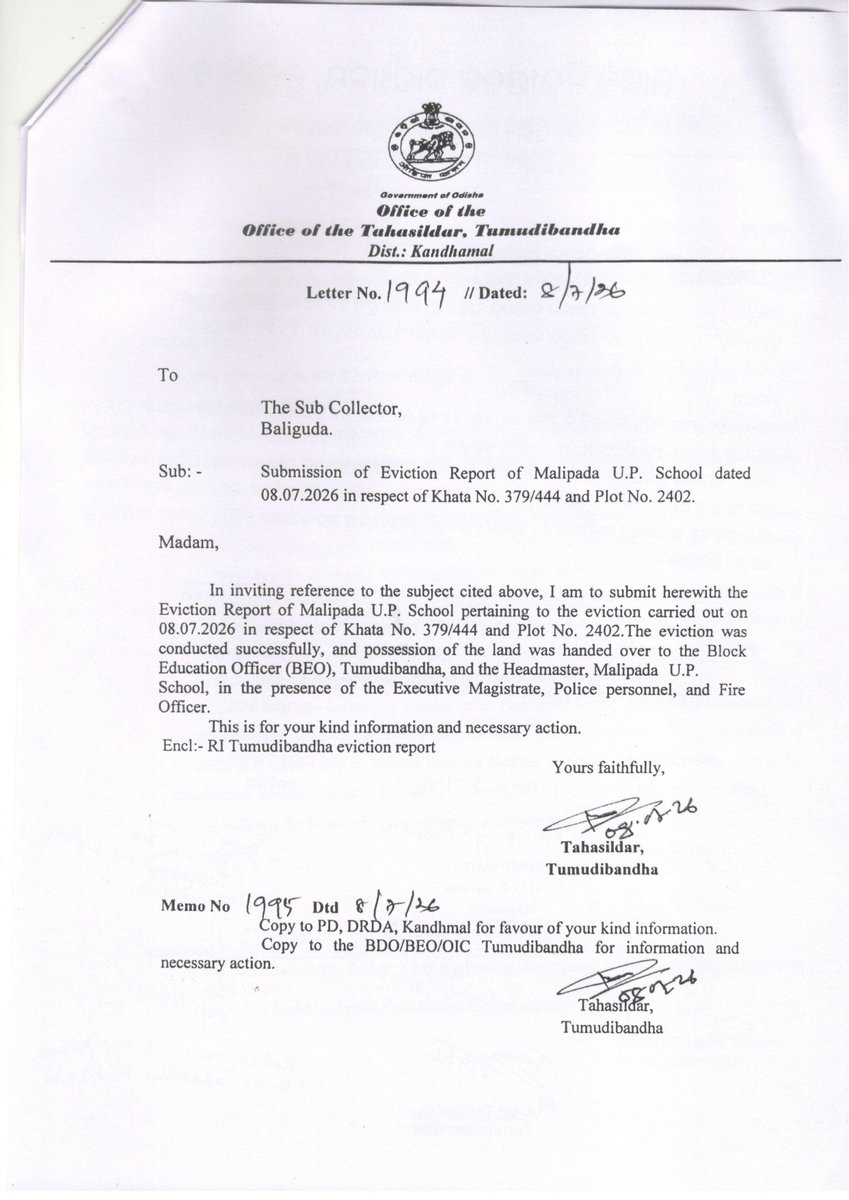 DMKandhamal's tweet photo. @jayantasahu363 @CMO_Odisha @SecyChief @SRC_Odisha @PRDeptOdisha @SMEOdisha @NityanandaBJP @bdo_ps @rdmodisha @IPR_Odisha The   grievance has been disposed off with appropriate action. https://t.co/cBsMrtHX0b