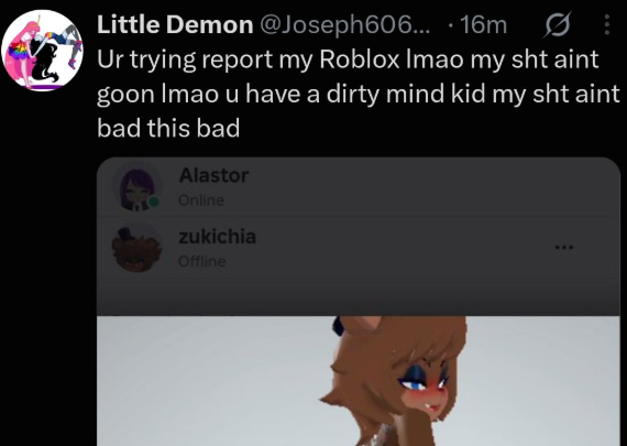 realRubenSim's tweet photo. I was so disgusted by the shamelessness of this Roblox gooner I immediately paid Agent Jackson to program an interface that would allow me to eradicate his entire porn enthusiast group from EASI-protected games. https://t.co/Qz1xfTPofK