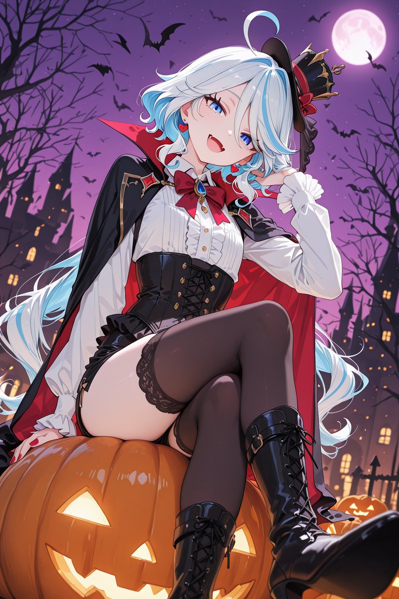 Iroha_Hiiragi_'s tweet photo. Happy Halloween!🎃
Which Furina do you like best? (1/2) 

フリーナ / Furina 
原神 / GenshinImpact 
AIイラスト / AIart 
SFW illustration https://t.co/z2KmSAUZiz