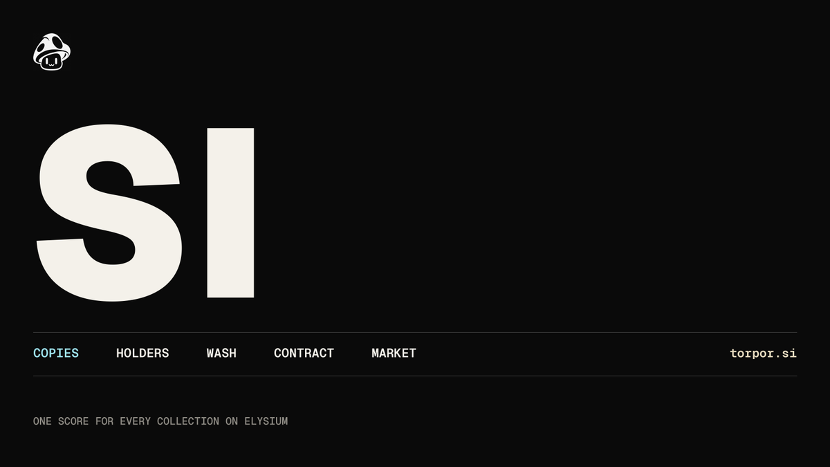 torpornet's tweet photo. https://t.co/2bFEMjhiUw is in private preview

every nft collection on elysium gets a score out of 100. copies, holders, wash trades, what the contract owner can still do. all pulled off the chain

torpor gets scored by it too. we don't get a pass

you can also just ask it about any collection and it answers

doors open soon