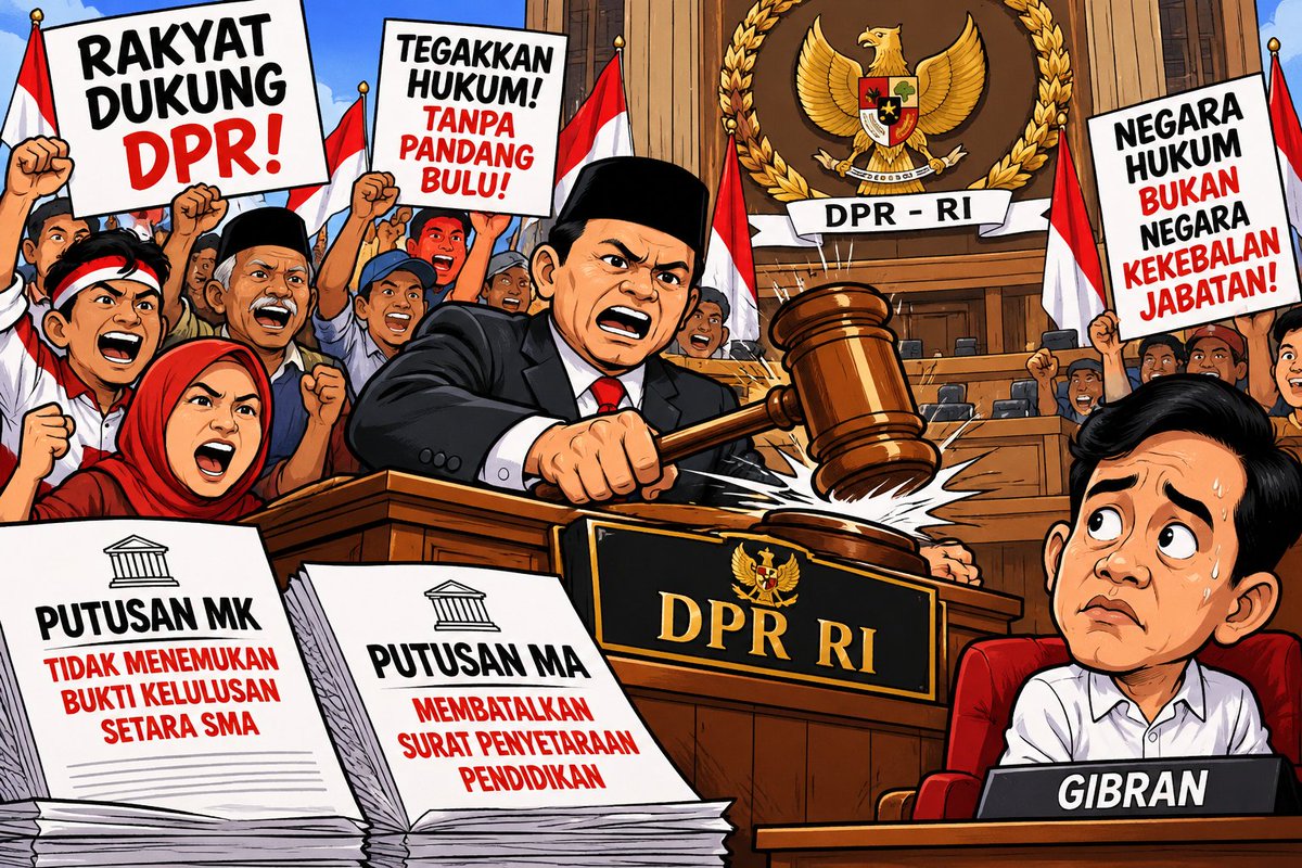 sutanmangara's tweet photo. HALO BANG @DPR_RI  !!

PUTUSAN MK DAN MA SUDAH MENJADI FAKTA HUKUM YANG TIDAK BOLEH DIABAIKAN.

MK tidak menemukan bukti meyakinkan kelulusan setara SMA. MA membatalkan surat penyetaraan pendidikan Gibran.

Sekarang DPR RI harus bersikap!

Jangan diam. Gunakan kewenangan konstitusional untuk mengkaji konsekuensi hukum persoalan ini melalui Pasal 7A dan 7B UUD 1945.

Jika persyaratan jabatan terbukti tidak terpenuhi, harus ada pertanggungjawaban konstitusional.

NEGARA INI NEGARA HUKUM, BUKAN NEGARA KEKEBALAN JABATAN!

Hukum harus berlaku sama bagi semua orang.