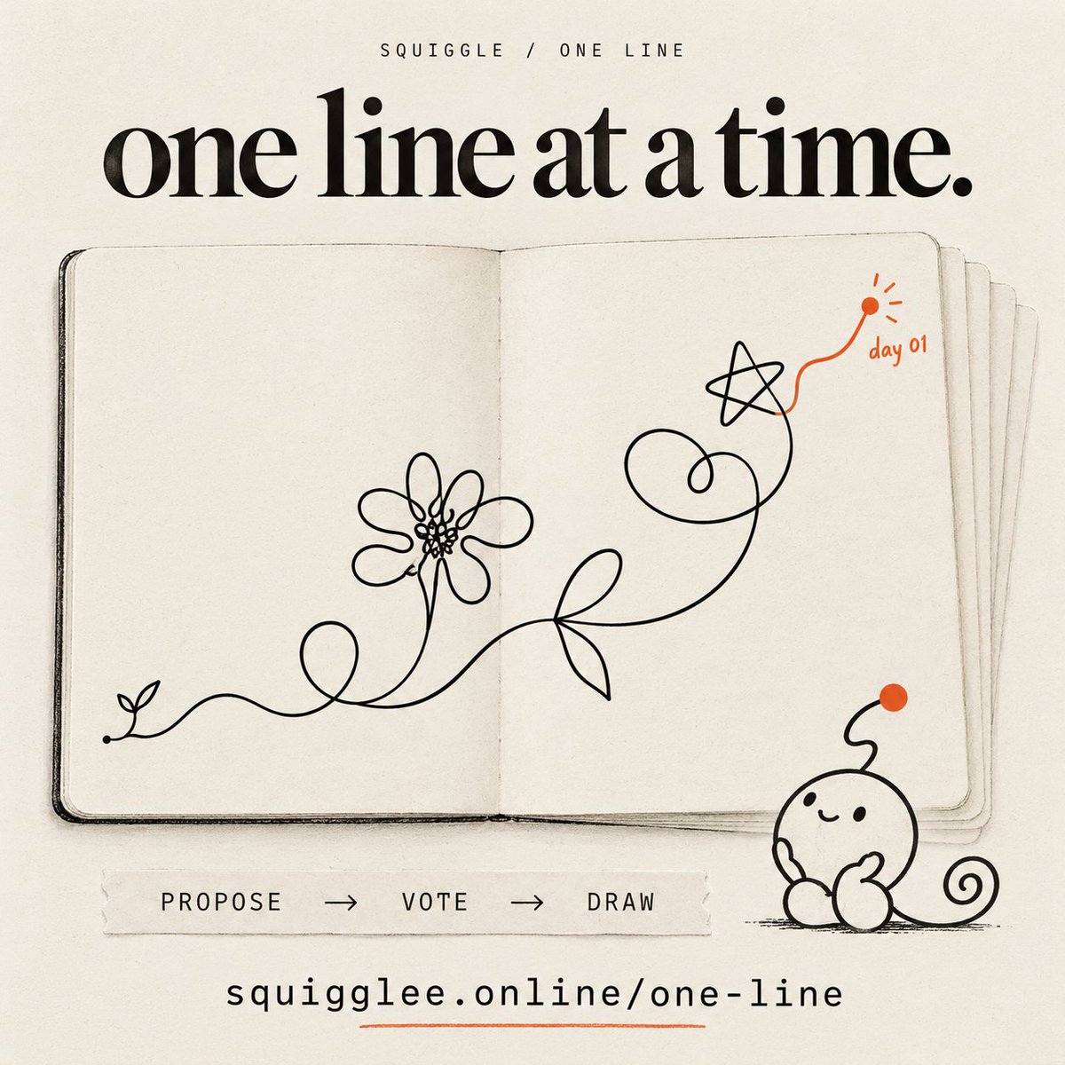 squigglee_'s tweet photo. UPDATE: One line is live on squiggle.

One shared piece that grows by one line a day.
holders propose. holders vote. the winning line goes in forever.

Line 1 is open now. what do you add?

https://t.co/sAmeDfa47V https://t.co/3F716OgRgR
