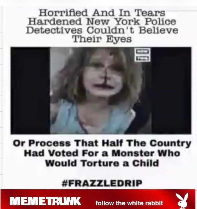 PhilomenaGrady's tweet photo. FRAZZLEDRIP - Can you hear the screams of this child as she's tortured by Hillary and Huma ? 😭💔

Never forget why we started.  
It always was, and still is about the children.

Military is the only way ⚔️⚔️
No Deals !!!

💞🌹🕊🌍💫 https://t.co/V5j0bSsEz8