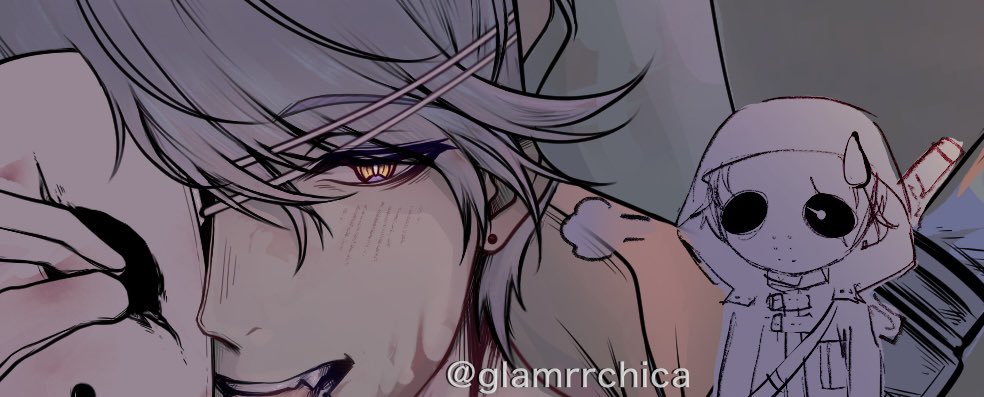 GlamrrChica's tweet photo. im so sorry…. i‘ll have to delay the full reveal, 
the drawing is far too detailed to rush it today 😔 

here’s a sneak peek #2 tho + lil chibi :3
happy halloween! 🎃 👻 https://t.co/2nqayXfVS2