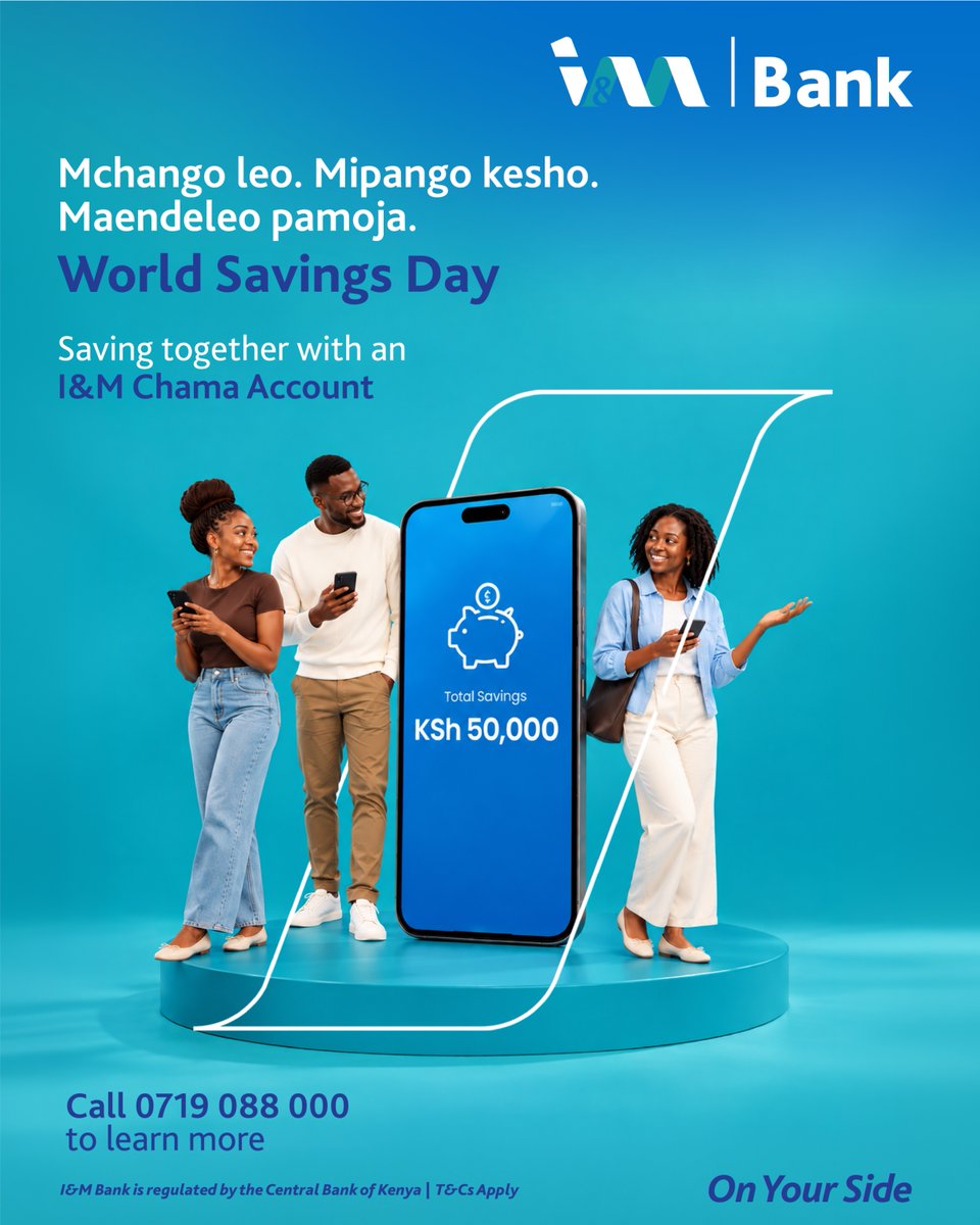 imbankke's tweet photo. Mchango leo. Mipango kesho. Maendeleo pamoja.​

Every contribution your chama makes today builds tomorrow's plans. Celebrate World Savings Day by saving together with the I&amp;M Chama Account.​

📞 Call 0719 088 000 to learn more.​

#OnYourSide #WorldSavingsDay https://t.co/dhFjB64qjo