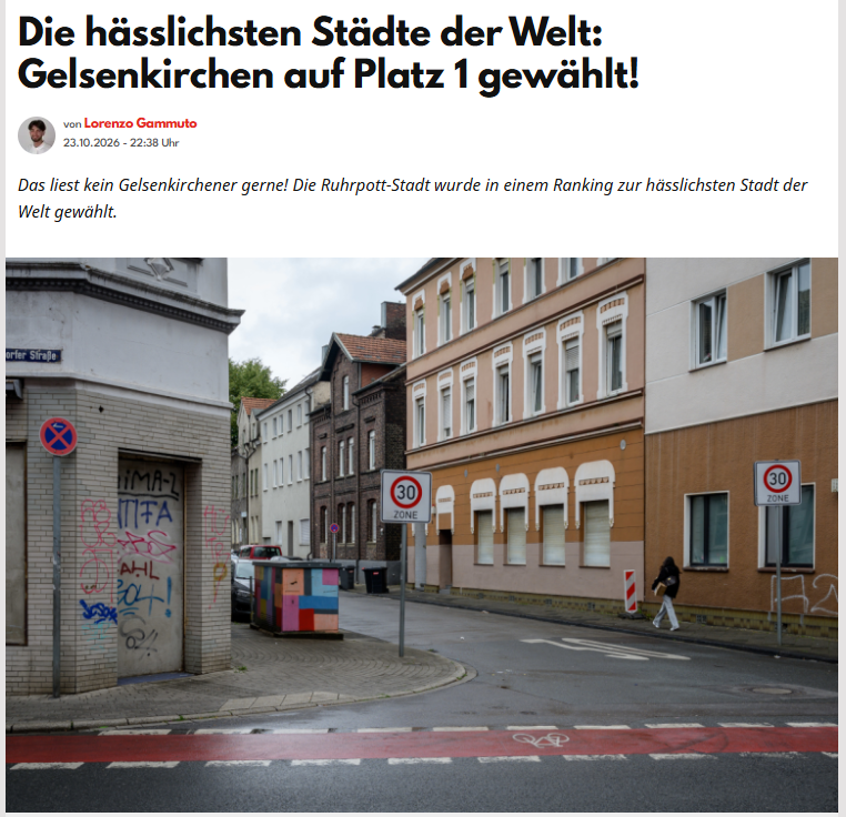 IngoWendelken's tweet photo. Deutschland ist wieder Weltspitze!
Leider in der falschen Disziplin.

Endlich wieder ein internationaler Spitzenplatz: Gelsenkirchen ist laut HolidayCheck die hässlichste Stadt der Welt! Vor Manila, Neapel und Lagos.

Berlin schafft es immerhin auf Platz 5. Eine herbe Enttäuschung für die Hauptstadt, die mit Dauerbaustellen, Betonromantik und jahrzehntelangem Stillstand eigentlich alles gegeben hat.

Während andere Länder Sehenswürdigkeiten schaffen, bewahrt die Schalke04-Hochburg Gelsenkirchen konsequent den Charme einer gescheiterten Stadtplanung.

Aber keine Sorge: Die Politik hat bereits eine Lösung. Man nennt den Verfall einfach Strukturwandel, erklärt die Baustellen zur Transformation und stellt ein Förderprogramm auf.

Deutschland kann also doch noch Weltmeister werden. Man muss nur die Disziplin richtig wählen.

https://t.co/eW24qzM7bX

https://t.co/zjYvUpwA4k

https://t.co/meR1tWdRZT