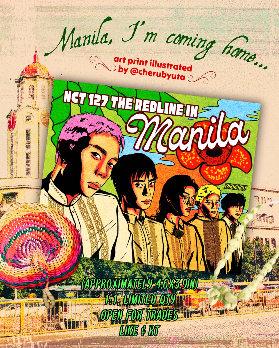 cherubyuta's tweet photo. Manila, I’m coming home… 🌇
~ #NCT127 

art print illustrated by @cherubyuta 👼🏻🌞

🌴dec 12, loc &amp; time: tba
🔥 1:1; limited qty
🌺 like &amp; rt (follow optional)

#NCT127inMANILA2026
#TheRedlinelnManila
#NCT127_5TH_NEOCITY_THE_REDLINE https://t.co/ws9qKrnH04