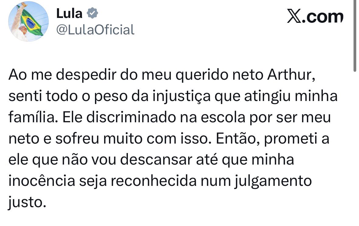 marsantzc's tweet photo. me dói muito saber que o lula se culpa até hoje pela morte do netinho. o menino sofria bullying na escola e, quando a médica descobriu seu sobrenome, passou a tratá-lo muito mal. Queria tanto que o Arthur pudesse ver o quanto o avô dele é amado hoje https://t.co/s0mghmZeeq