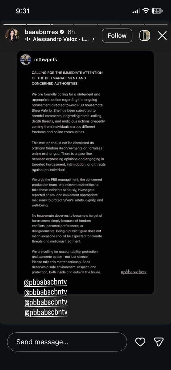 secretmothie's tweet photo. Bea Borres tagging PBB and ABS-CBN regarding sa circulating issue involving housemate Shea. 👀 Mukhang mas lumalaki na talaga yung issue at umaabot na rin sa outside world. Do you think PBB should finally address this and clarify what’s really happening? Thoughts, guys?

#PBBCollab3point0 #PBBCollab3