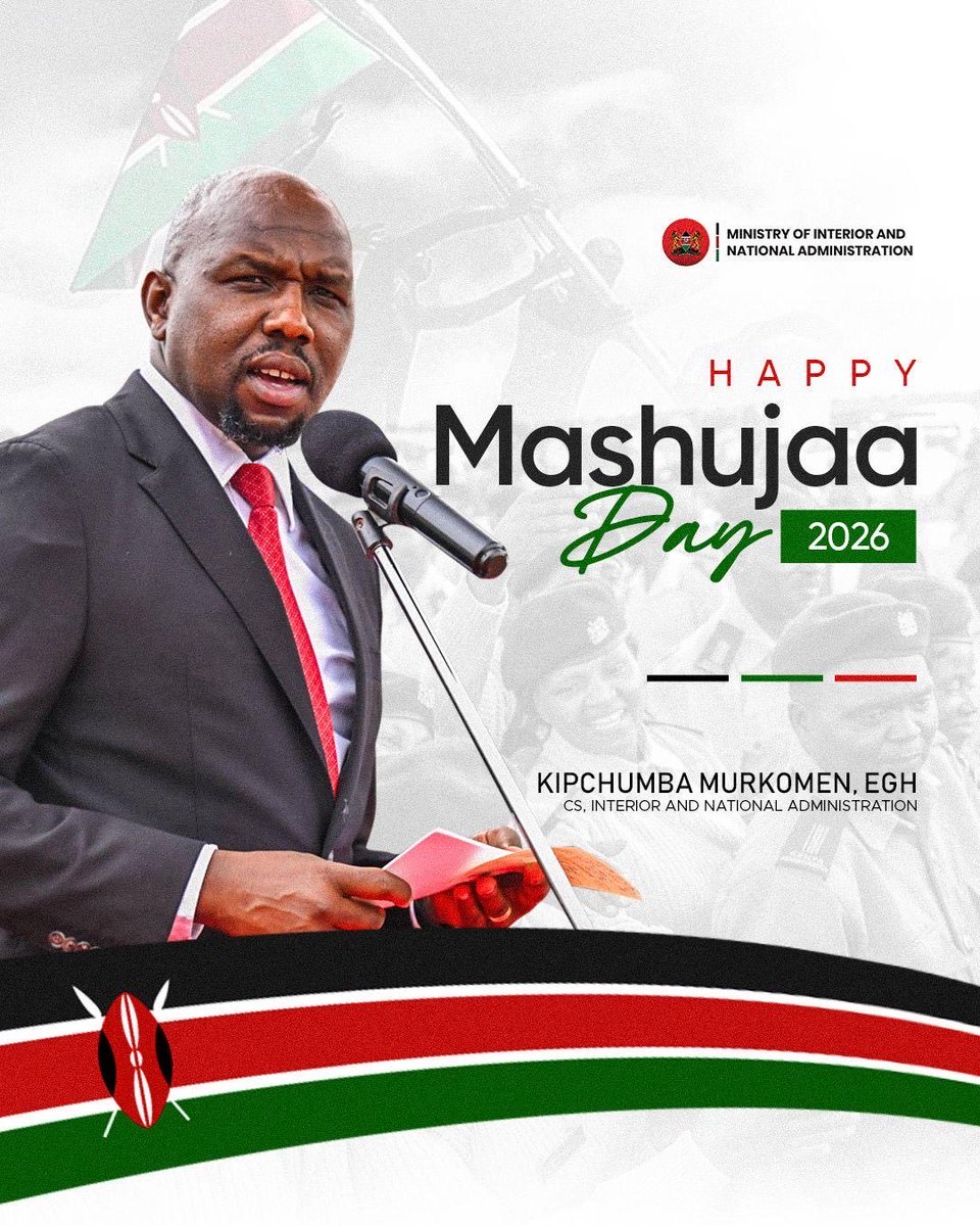 kipmurkomen's tweet photo. The history of a nation is shaped by the hands of men and women who believe in its promise.

Today, we pay tribute to our compatriots who made great sacrifices to liberate our country from colonial rule.

We also celebrate all those committed to ensuring our country is secure, healthy and progressive, and a place we are all proud to call home.

Let us draw inspiration from our heroes and heroines and serve our country with greater dedication, patriotism and selflessness.

Happy Mashujaa Day!