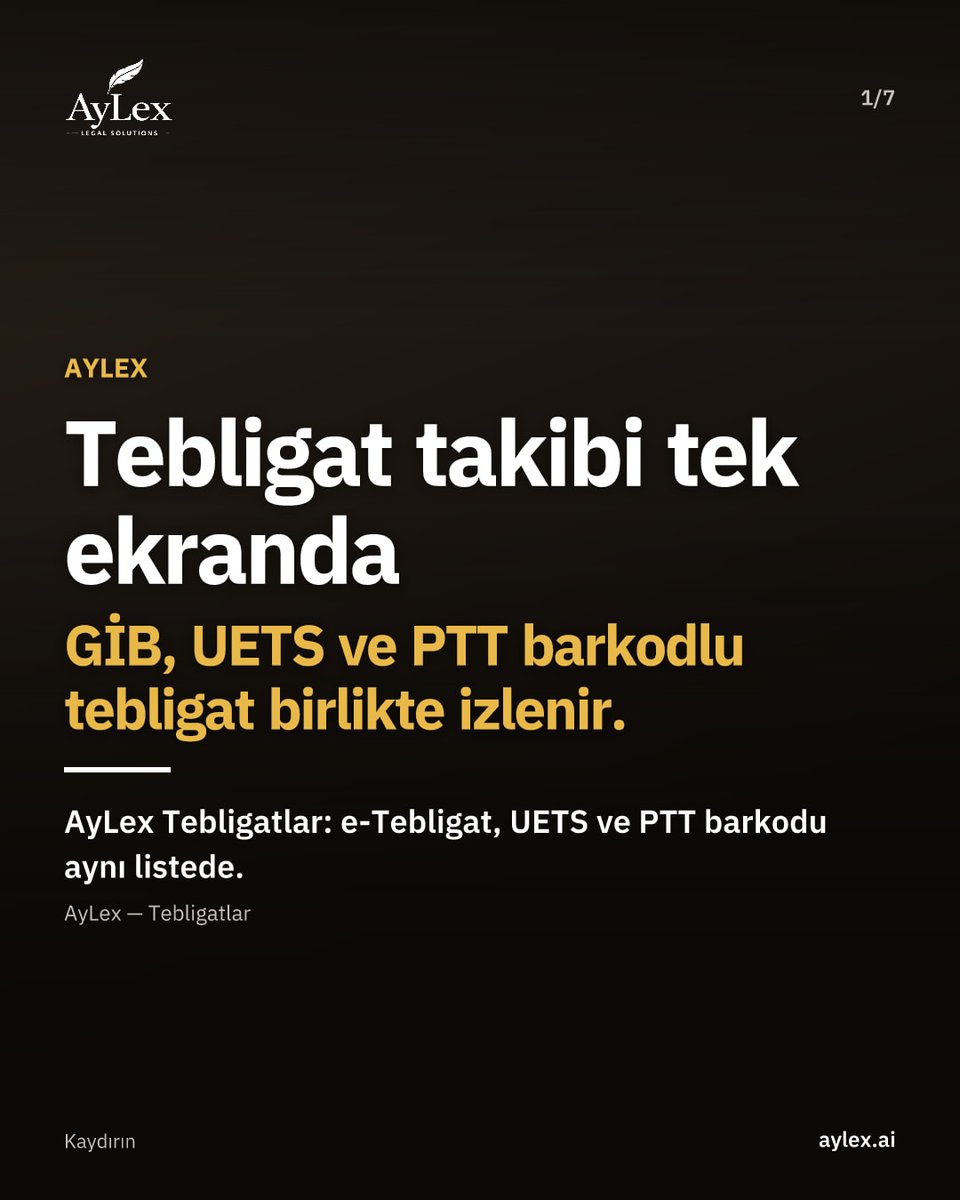 AyLexHukuk's tweet photo. AyLex Tebligatlar, e-Tebligat, UETS ve PTT barkodlu fiziki tebligatı tek listede izler.

Süreyi kaçıran çoğu zaman hukuki yorum değil, tebligatın düzenli izlenmemesidir.

Barkodla durum, kayıttan süre takvimi.

#hukuk https://t.co/nZdPd0iY6U
