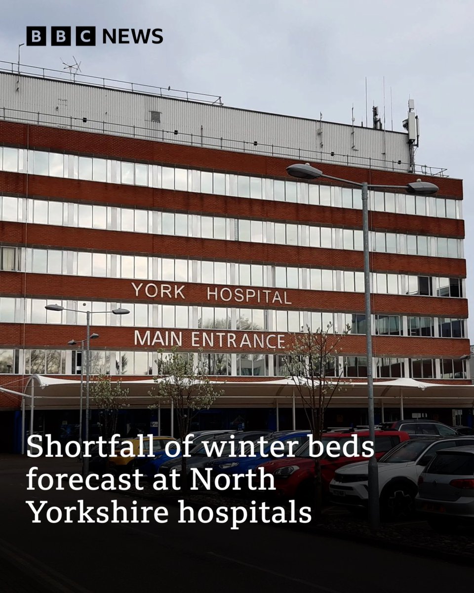 BBCYork's tweet photo. The trust says there will be a predicted shortfall of 52 beds at York Hospital and 32 at Scarborough Hospital this winter.

Read more: https://t.co/097dvaaq4a https://t.co/7eQnqdl2tl