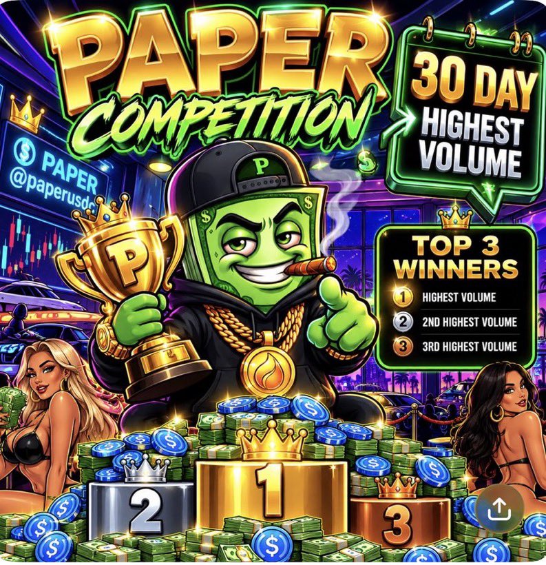 thegreekarc's tweet photo. Lots of opportunities going on in the $PAPER community, you don’t wanna miss.

The 30-day volume contest just begun, where some fat airdrops are given to the biggest volume holders

Let’s grab that $PAPER 

Ca: E5Gbf7q7uHeXQ1ySSPpPiYxF1da1ZL7NaCGUYQwgA8yk https://t.co/o9DgcDM8vU