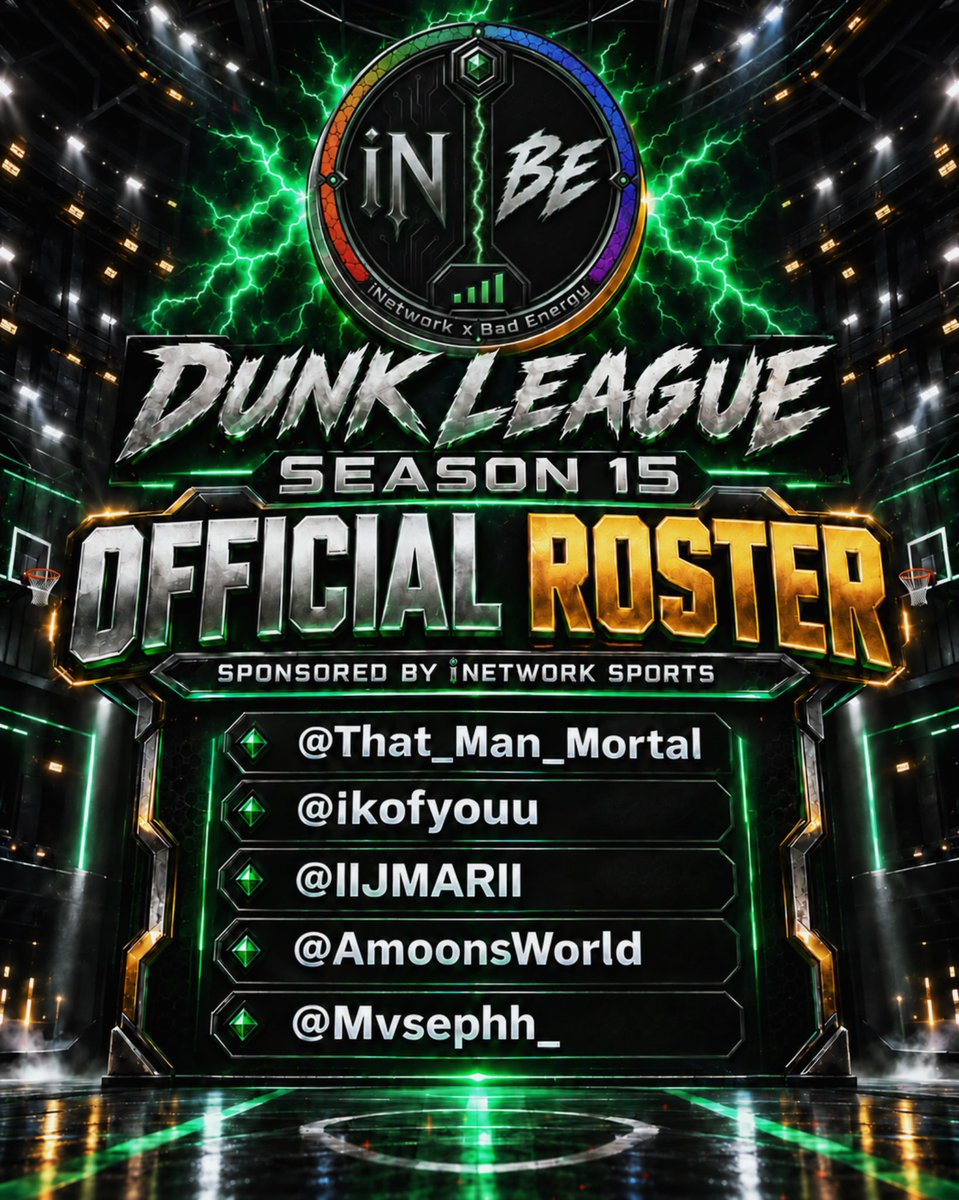 iNetworkSports's tweet photo. iNetwork #eSports Roster Reveal 🚨 

@DUNKLeague2K Edition ✨

iNetwork × @BadEnergy2K is entering DUNK SZN 15 joining forces once more with:

@That_Man_Mortal
@ikofyouu
@llJMARll
@AmoonsWorld
@Mvsephh_

Proud to sponsor and partner  with this group❗️

Keep your eyes on iNetwork × Bad Energy this season🟢⚡

#iNetwork #Compete #NBA2K #NBA2K27 

- 📱🌐