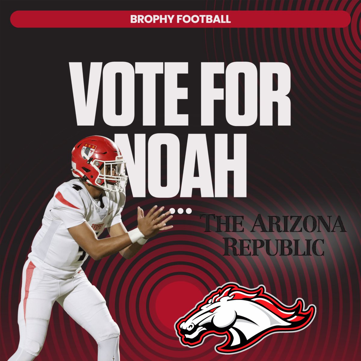 BrophyAthletics's tweet photo. FOOTBALL / Vote for Noah. Junior quarterback Noah Sterart is a nominee for Arizona Republic Player of the Week. In a 46-30 win over Williams Field, he completed 21 of 26 passes for 253 yards and three TDs, without an interception.

Story: https://t.co/jbAitblJUY https://t.co/nPywzz678s