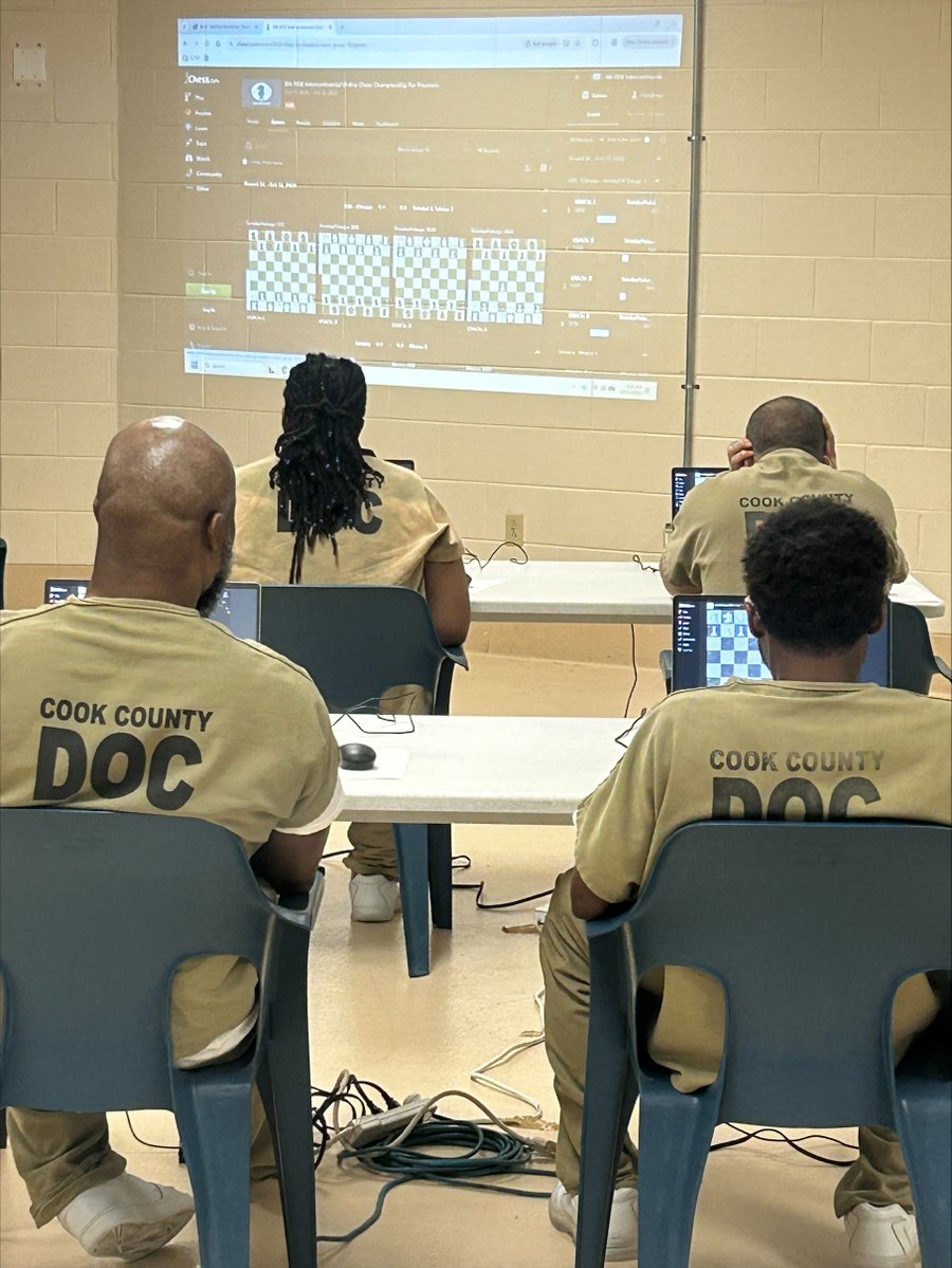 CookSheriffIL's tweet photo. The Cook County Jail chess team won third place in the men’s competition—its best-ever finish—in the 6th Annual Intercontinental Online Chess Championship for detained individuals.

The tournament, held on October 13 and 14, drew a record 140 teams from 56 countries, including 90 men’s teams and 50 women’s and youth sections.

The Jail in collaboration with FIDE, the sport’s international governing body, has hosted the championship for each of its six years.

The tournament was inspired by Cook County Jail’s chess program, which Sheriff Tom Dart founded on the belief the game could be used as a tool for rehabilitation.

Congratulations to our players, to Dr. Mikhail Korenman who oversees the chess program and tournament, and to the coaches and staff who helped them prepare to compete on an international stage.

#CCDOC #FIDEChess  #ChessTournament #CookCountySheriff