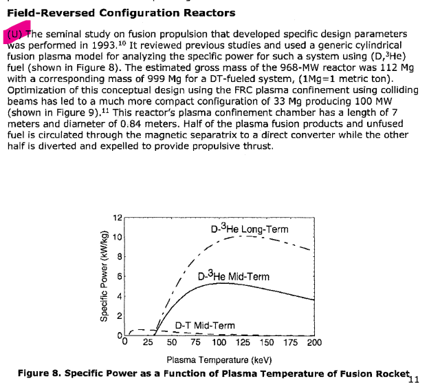 AshtonForbes's tweet photo. THERE ARE CLASSIFIED FIELD REVERSE CONFIGURATION FUSION PROPULSION REACTORS

This (U) on the Aneutronic Fusion Propulsion DIRD means this is only the unclassified portion. This is how they edit out classified material for public release.

The government is hiding fusion. I was right.