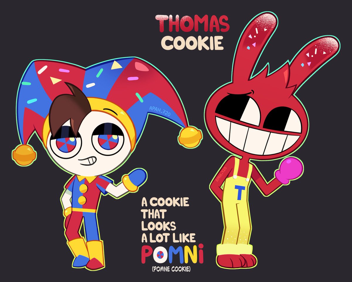 APAH_720's tweet photo. Two cookies that look a lot like Pomni and Jax (bad joke)
#tadc https://t.co/Tuhaiof95C