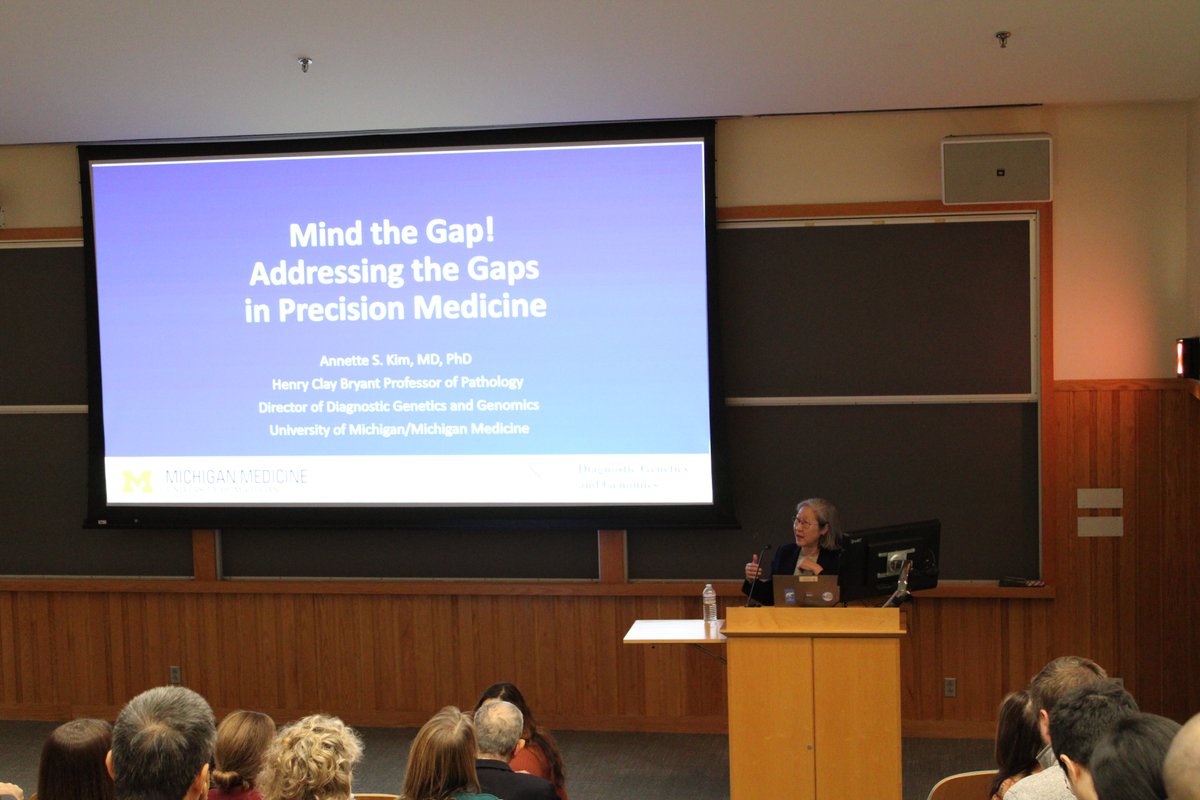 PennPathLabMed's tweet photo. Wonderful to have Dr. Annette Kim (back) on campus today to give an engaging Grand Rounds talk! It was a packed house and our team greatly appreciated her thoughtful take on addressing the gaps in precision medicine. https://t.co/RmOYaicGlo