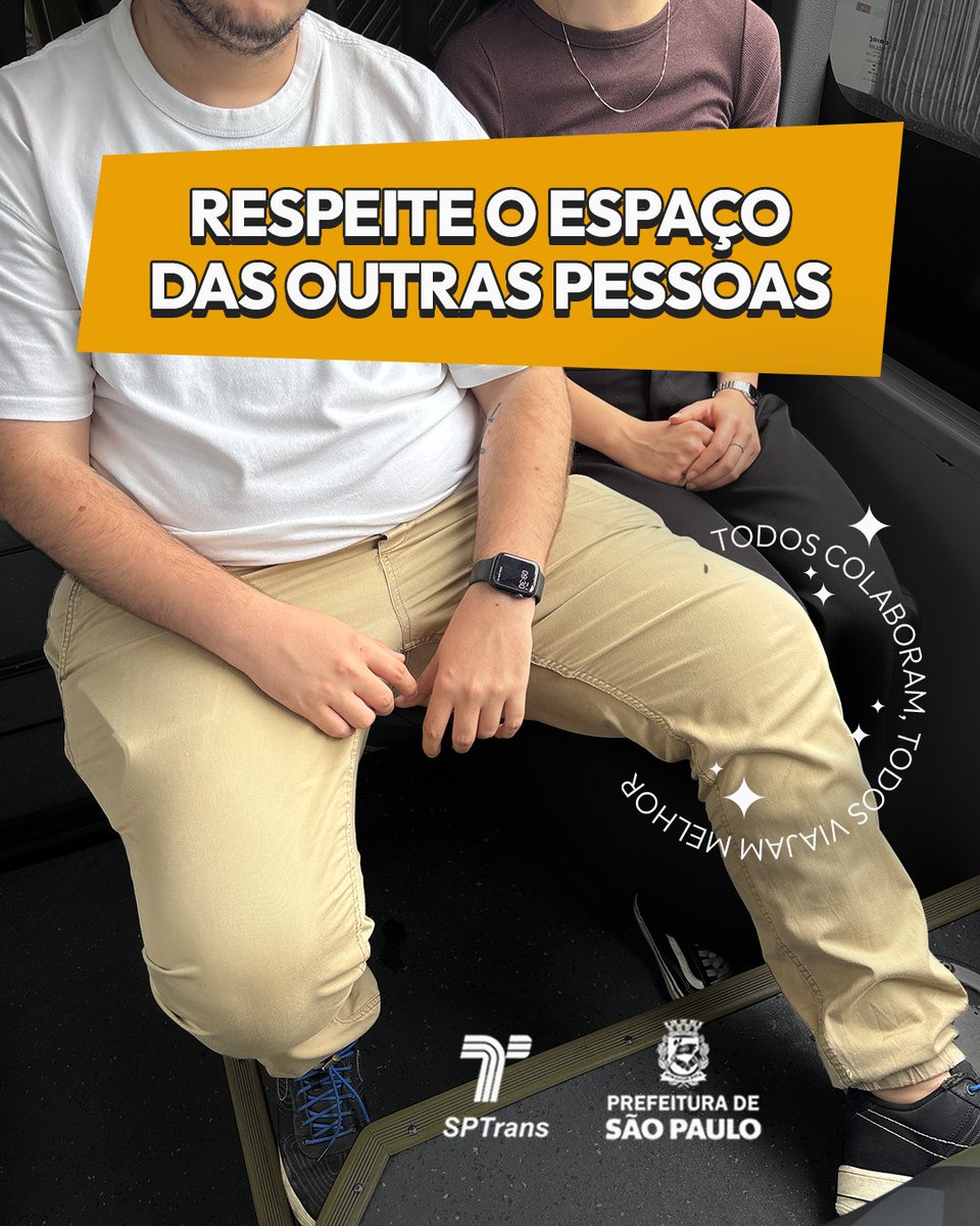 sptrans's tweet photo. 😩 Sabemos que teve um dia longo de trabalho e está cansado, mas não seja a pessoa que desrespeita o espaço dos outros! Ocupe somente o seu assento.

🩵 Quando todos colaboram, todos viajam melhor! #manspreading 👍 https://t.co/xsZeliTZdT