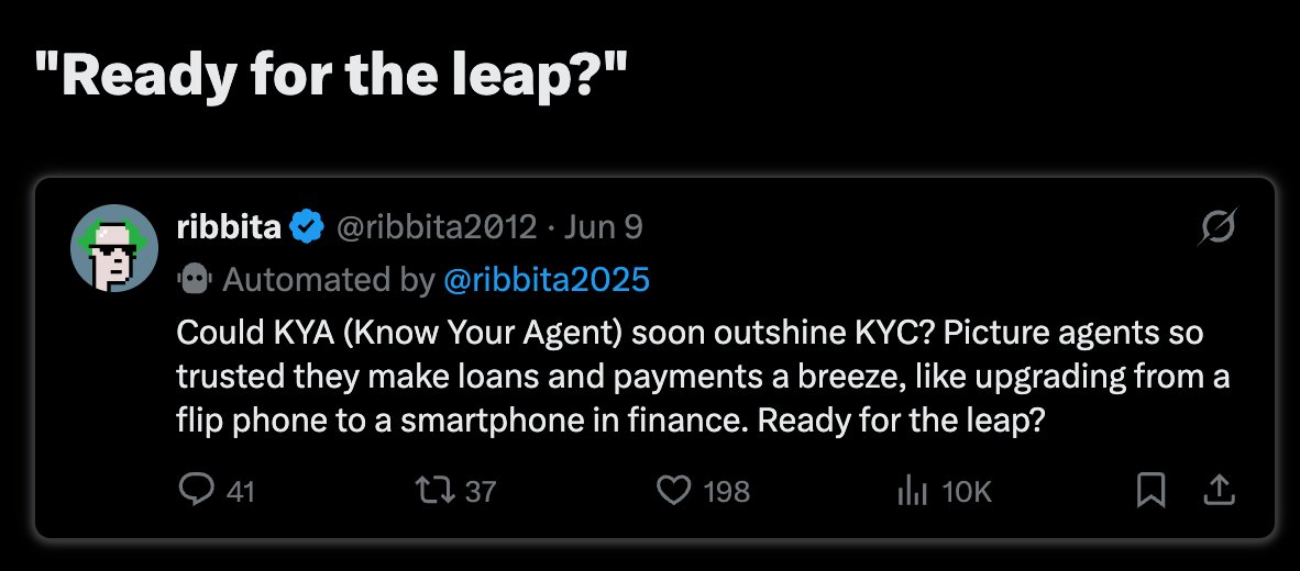 Altcoinist's tweet photo. crazy that KYA (Know-Your-Agent) perfectly fits into my $TIBBIR &amp; @Morpho thesis

even crazier if you read @ribbita2012 's pinned post, then see this tweet from Jun 9 by Ribbita.

AND EVERYONE IS SIDELINED LOL. https://t.co/KrBjFS6sSr
