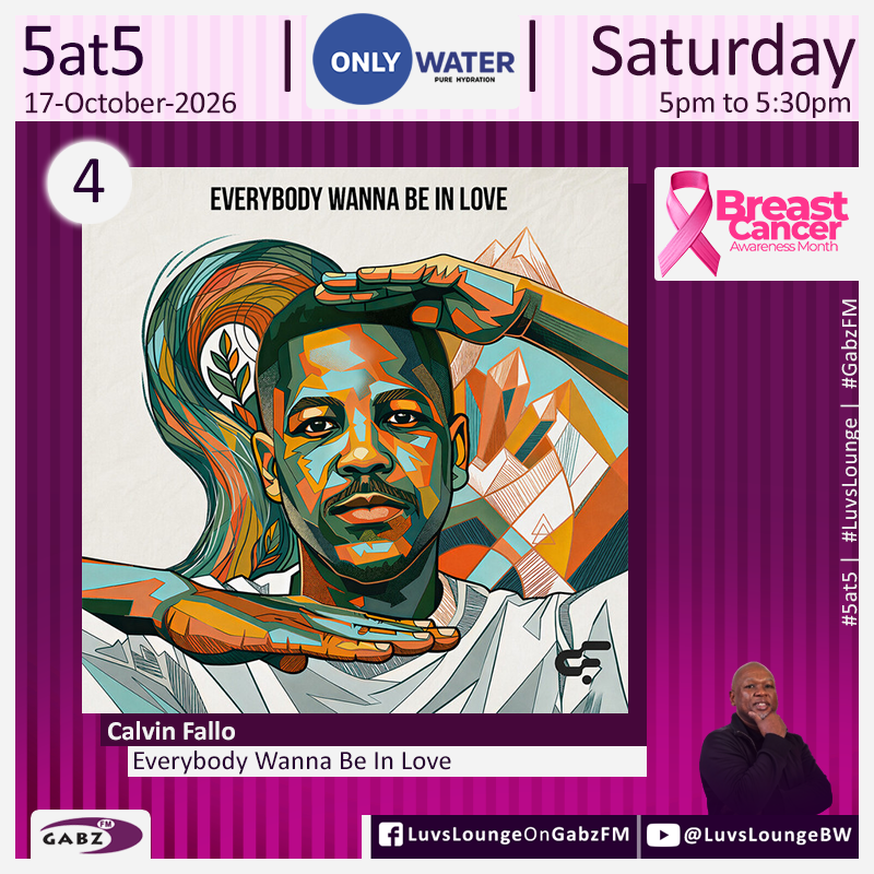 kaone_bw's tweet photo. #5at5 no.4 @CalvinFallo-Everybody Wanna Be In Love 

#LuvsLounge #OnlyWater #PureHydration @Gabz_FM https://t.co/tRWPG1QoKi