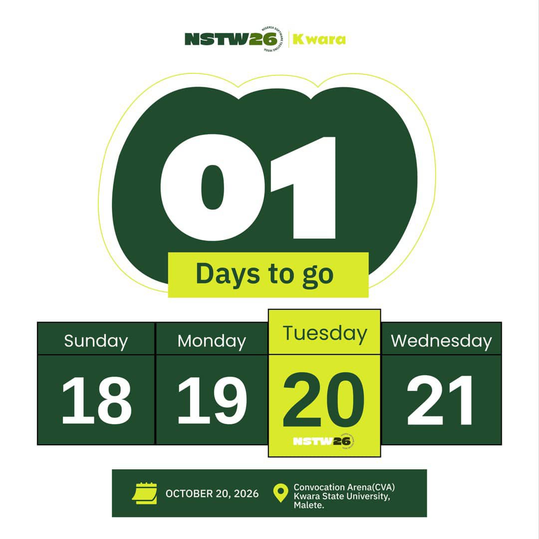 BasmadAbu's tweet photo. TOMORROW IS THE DAY!!!

The wait is officially over! In less than 24 hours...

Final call to lock in your free spot:
https://t.co/if46AZDuhh…

#NSTW26 #NSTWKwara #1DayToGo #TomorrowIsTheDay #KWASU #SoftwareTesting #TheTrustEconomy https://t.co/vQPxEqLqQa