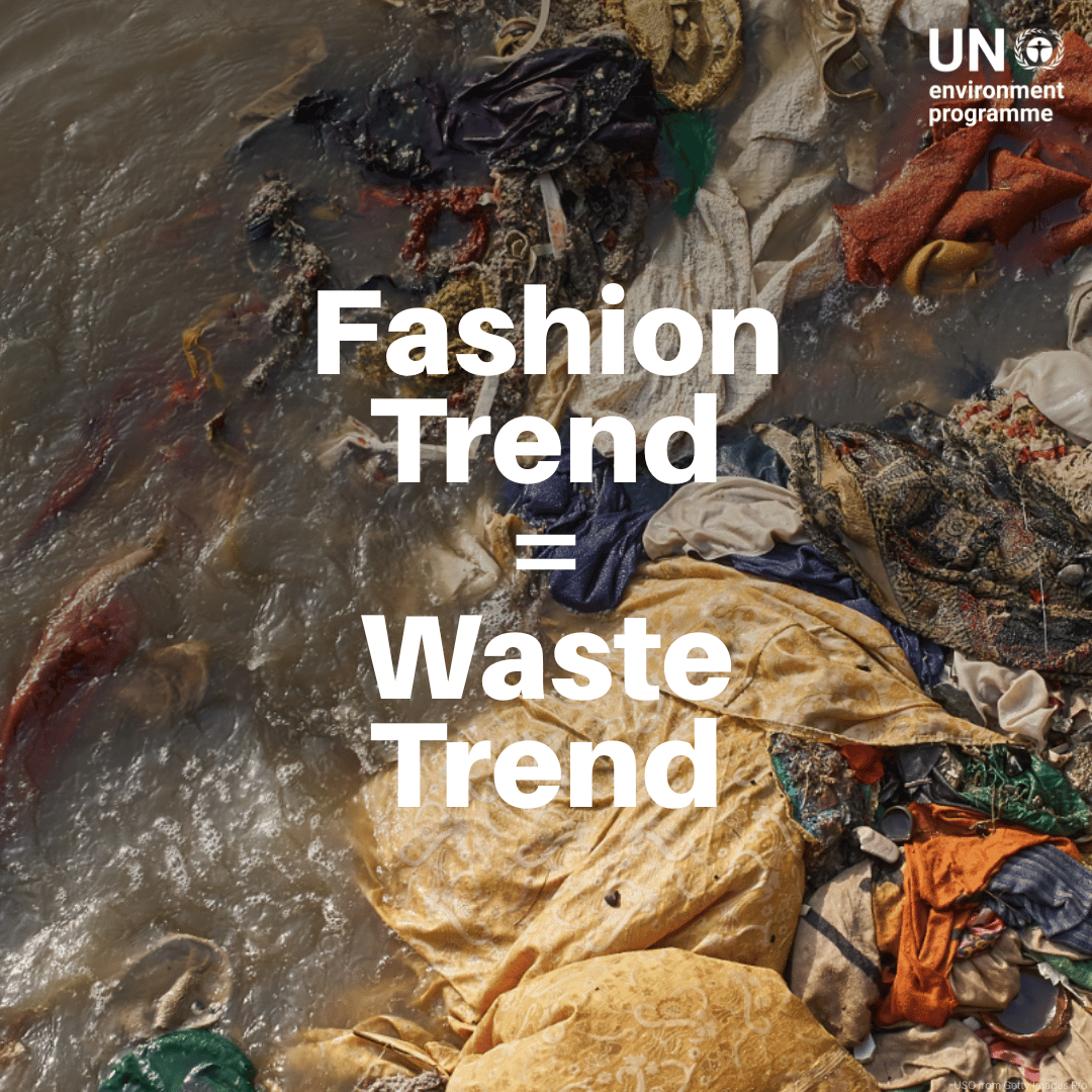 UNEP's tweet photo. Trends come and go, but the waste stays… piling up in landfills and polluting our planet.

The solution? Buy less, wear longer, repair, swap, and choose circular fashion.

Here are other ways to reduce waste in the fashion industry: https://t.co/4HkLBXFVd4 https://t.co/Rb0MhyHK4H