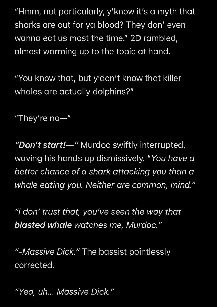 doyathingg_'s tweet photo. Ive been writing quite a bit lately, working on this Plastic Beach fic! Heres a little peak! A small ‘out of context’ excerpt of a between Murdoc and 2D

#Gorillaz #2D #MurdocNiccals #PlasticBeach https://t.co/6jbvNpnkr7