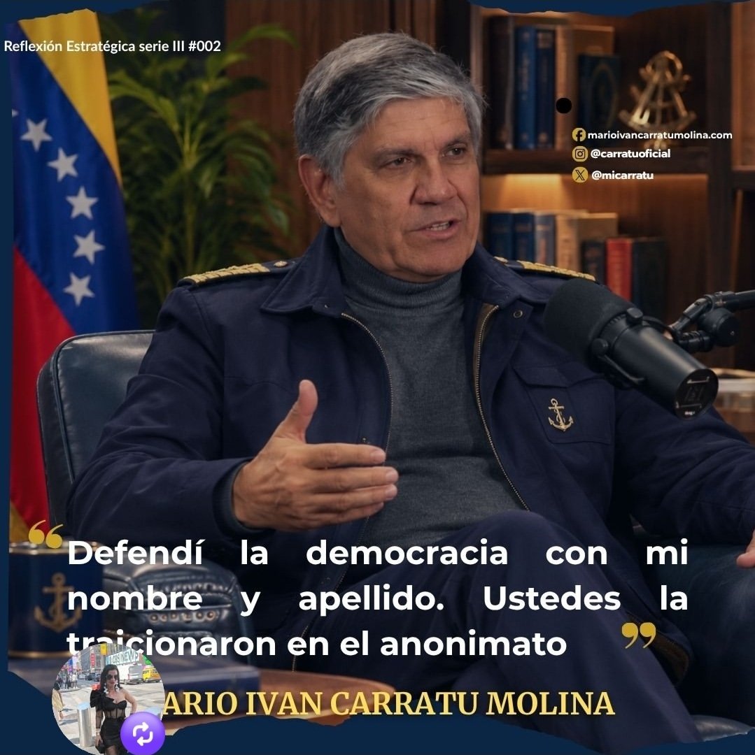 MiCarratu's tweet photo. Sr. Smith, no me preocupo en absoluto por ud. Tengalo super claro.

Me preocupa que corruptos, traidores y prevaricadores intenten llegar al poder.

Mi posicion es clara, como norma y experiencia.

Le pregunto:

1. Ha rendido ud. cuenta de su gestion como ministro de comunicaciones?

2. Ha rendido ud cuenta de su patrimonio, origen e ingresos antes, durante y hoy de gestion publica.?

3. Cual fue su conducta y gestion cuando la #ConjuraCivilMilitar 1992  ud era parte del Poder Ejecutivo.?

4. Ha sido ud. leal de alguna forma, pública o privada, con el Presidente (f) Carlos Andrés Pérez y defender la gestión de todos, habiendo sido ud. uno de sus ministros? 

5. Que podría ud. explicar o aclarar a Venezuela sobre el robo a la Nación en el #Affaire de la telefonía celular?

En lo particular y profesional a ud. no lo considero calificado para intentar dar lineamientos u otros aspectos de la Institucion Militar venezolana. 
Mucho menos, en mi caso, con máxima calificación como VA. de la Republica, con acciones y conducta de Oficial Naval de la República

Nunca como cara de partidos politicos como ud.

Antes de abordar ese tema, de vital importancia, le recomiendo documentarse muy bien.

Le aseguro que ud. no estará en mis calificadas opiniones ni referencias sobre este topico que muchos "ignaros y tira flechas" saturan la opinión pública nacional.

Como militar retirado y como ciudadano le recomiendo/exijo #RendirCuentas es lo que debe ud. hacer antes de aspirar un cargo público.

Nota Bene:

Cero tolerancia con personas que mienten, fanáticas y populistas que esconden su verdadera esencia.

Disculpe mi crudeza... Soy un ciudadano

#DiosYPatria