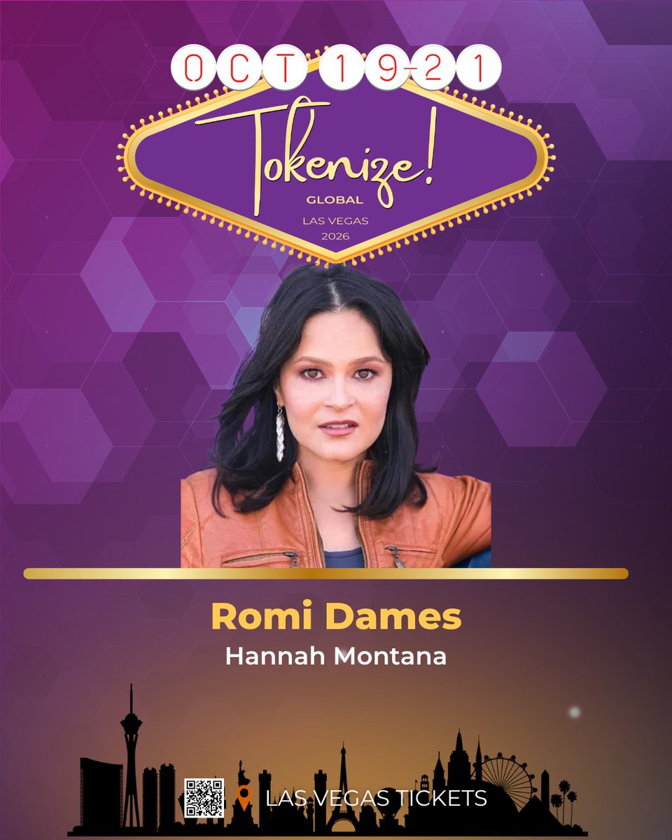 TokenizeCon's tweet photo. You know her voice from Hannah Montana and Winx Club. This week, Romi Dames is on a Las Vegas stage.

Romi Dames, actress known for Hannah Montana, is joining the entertainment program at Tokenize! AI, Politics, Payments & Entertainment in Las Vegas 2026.

Entertainment is in the event name. She’s lived it from the inside for two decades.

📅 October 19 to 21, 2026 | Monday to Wednesday
📍 Las Vegas, Nevada

🎟️ Come on down: https://t.co/Ng8ye8Okyn