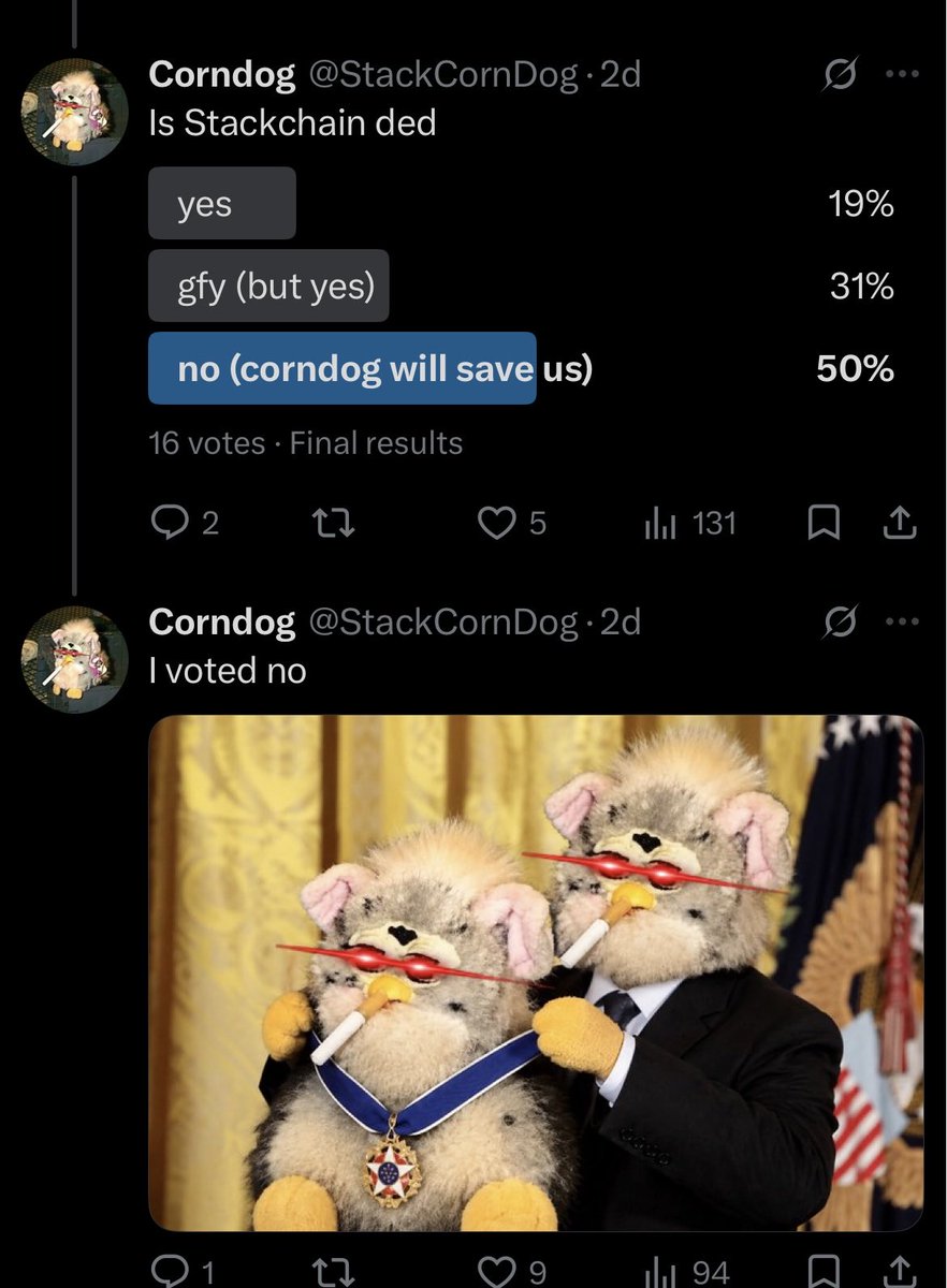 StackCornDog's tweet photo. @illiteratewithd @Merkle_SC @DemetriaHystero @sathoarder @HereforBTC @EZPZXDXD @BtcRambler @mandaloryanx @VStackSats @Florida_Btc @MidyReyes @ProofofInk @BrokenSystem20 @stackysats @FreeBorn_BTC @taodejing2 @MEPHISTO218 @rwawoe @SatoshiInUsAll @seth6102 @s256anon001 @AnthonyDessauer @Masshodlghost @WaldoVision3 @YoshishiSatoshi @RayPoisonaut @phathodl @jileezie @15Grepples @CaptainGFY @Stackchainmag @LoKoBTC @a_koby @BITCOINHRDCHRGR @_Ben_in_Chicago @ICOffenderII @SatTrooper @satskeeper_ @NoQuarterGhost That’s crazy https://t.co/7IE6Dk5OKN