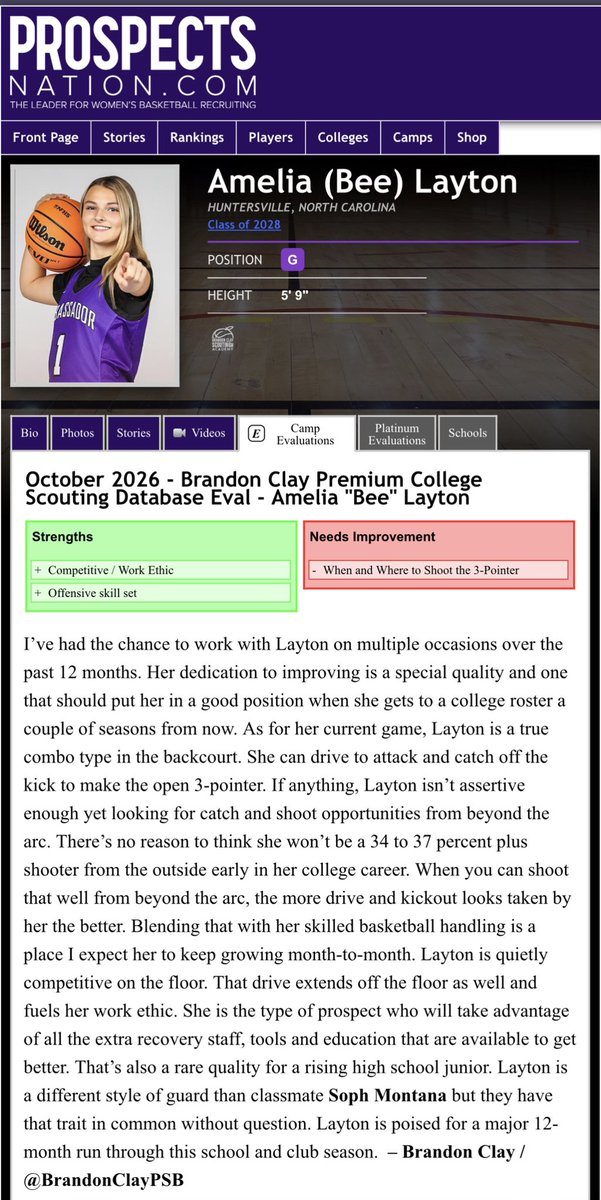 BrandonClayPSB's tweet photo. Brandon Clay College Scouting Database & Film Room Evals | @bclayfilmroom

“The Best Film Evals & College Scouting Database in 🏀 .”

Newest College Scouting Database Film Eval: ‘28 G Amelia “Bee” Layton (NC)🚨

Layton has a @BClayScouting College Database Card with a brand new Eval unlocked 🔓 and a crisp graphic.

Who Will Unlock Their Eval & Graphic Next 👀

@RileyJohns2028
@AdisonHill2027
@EvangelineOffi
@BellaV2027
@Makenna_roeder
@maureen_od26
@AmiaAlexander3 

⬇️ PURCHASE & UNLOCK 🔓 YOUR COLLEGE SCOUTING DATABASE EVAL ⬇️ https://t.co/27cL6hE7dq

FOLLOW THE BRANDON CLAY FILM ROOM INSTAGRAM: https://t.co/R2EQFPjwCS