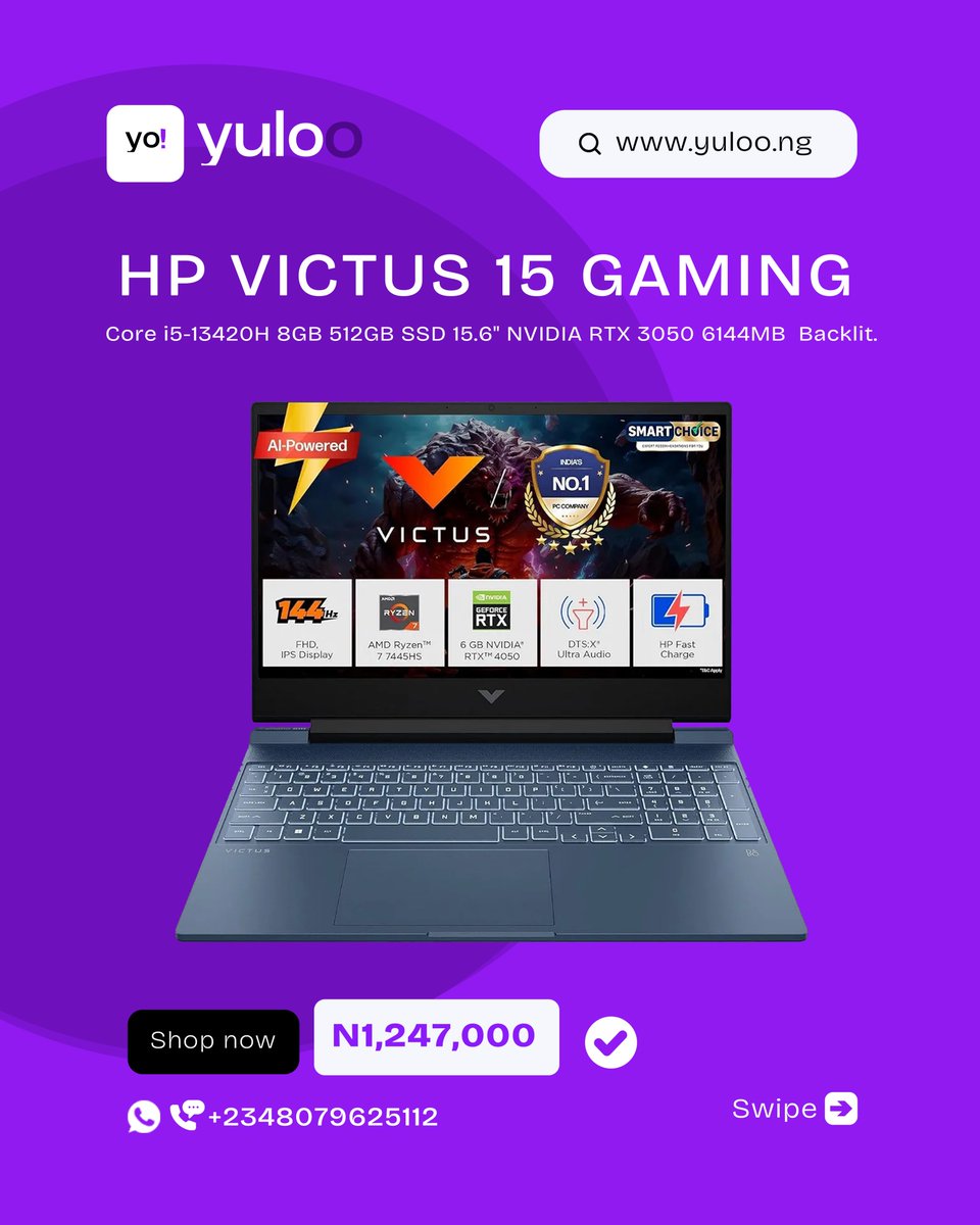 yuloo_ng's tweet photo. Gaming Laptop? 

The HP Victus 15, 8GB, 512GBSSD, 15"6(Size)

Gaming component: NVIDIA RTX 3050 6144MB

Win 11 and Backlit.

Enjoy an awesome gaming experience with the HP VICTUS 15 https://t.co/hDF1uvhQ3i