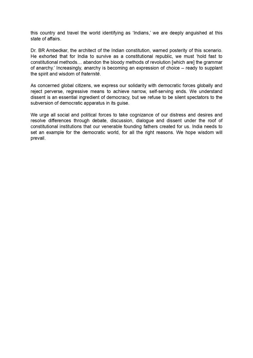 nabilajamal_'s tweet photo. #BREAKING

Over 400 Indian-origin students, researchers and alumni across 27 countries have issued a statement titled 'Spare India from Anarchy'

The signatories, including individuals affiliated with MIT, Oxford, Harvard, Stanford and Cambridge, have raised concerns over protests and what they describe as attempts to undermine India's constitutional institutions

The statement criticises the growing preference for street protests over parliamentary dialogue and calls for political differences to be resolved through constitutional and democratic processes