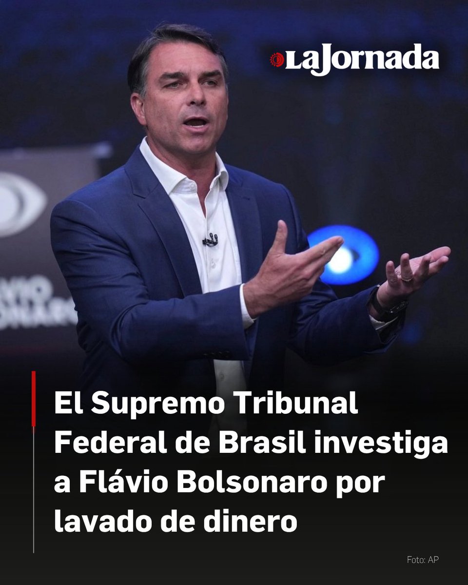 lajornadaonline's tweet photo. El Supremo Tribunal Federal de Brasil recibió un nuevo expediente de investigación por parte de la Policía Federal en contra del senador y candidato presindencial Flávio Bolsonaro, por presuntas operaciones de lavado de dinero.

De acuerdo con información difundida por medios locales, las pesquisas se centran en los vínculos financieros del legislador con el abogado Willer Tomaz, los cuales incluyen el registro de reuniones, pago de viajes y la vinculación a una cuenta bancaria a nombre de una empresa donde el parlamentario figuraba como usuario principal.

Más información en: https://t.co/NmOBJkxkug